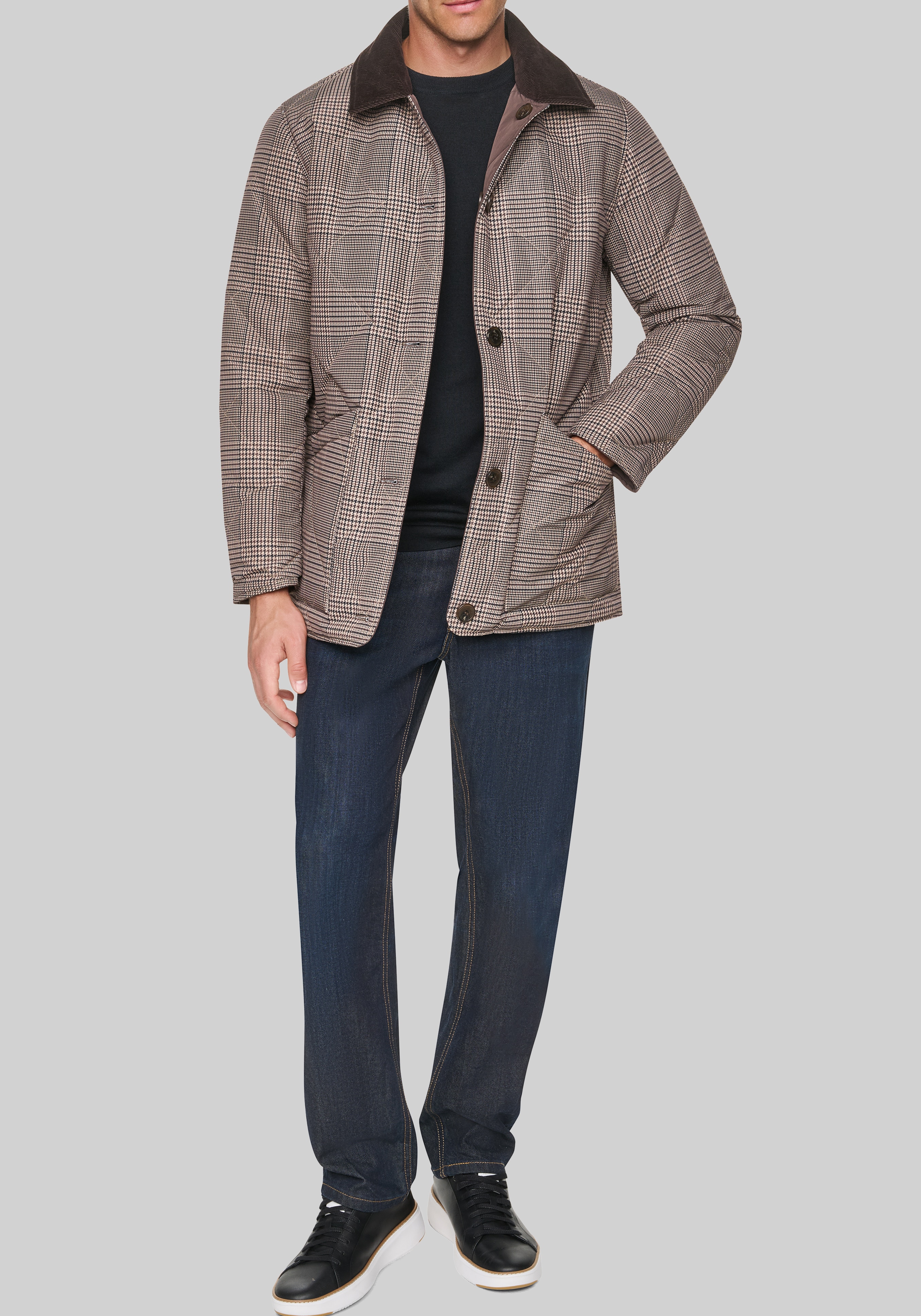 Cole Haan Tailored Fit Reversible Glen Plaid Diamond Quilt Jacket
