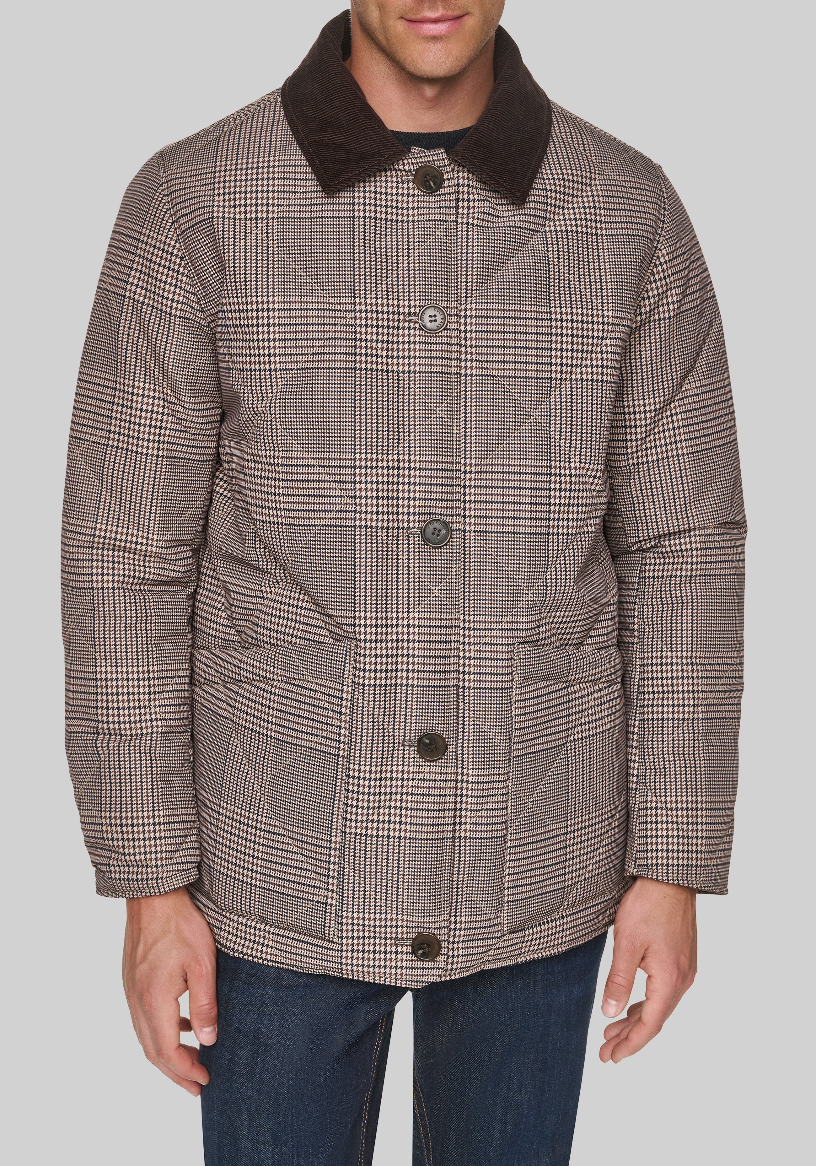 Men's Outerwear, Cole Haan Tailored Fit Reversible Glen Plaid Diamond Quilt Jacket - Jos A Bank