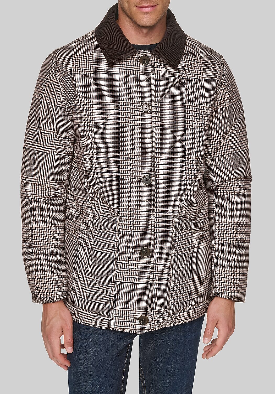 Cole Haan Tailored Fit Reversible Glen Plaid Diamond Quilt Jacket