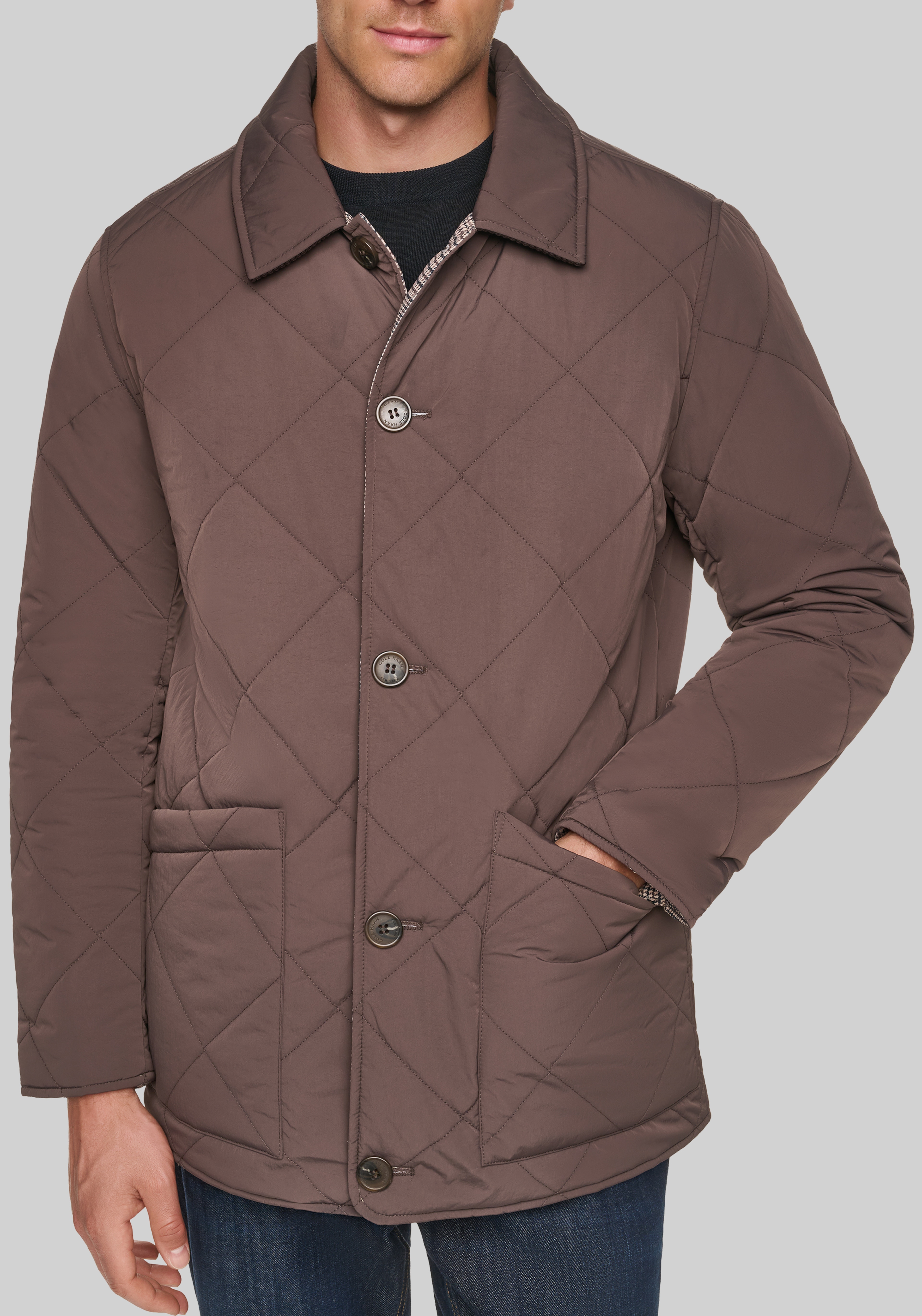 Cole Haan Tailored Fit Reversible Glen Plaid Diamond Quilt Jacket