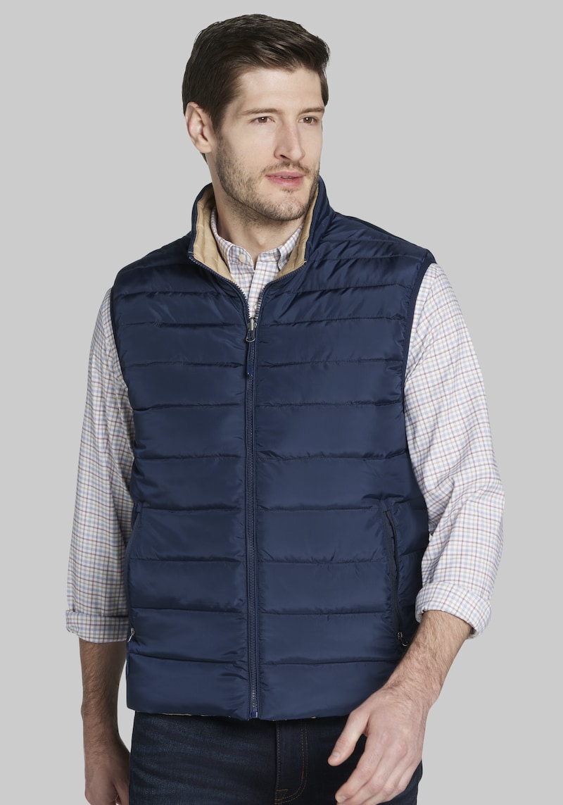 Men's Jos. A. Bank Reversible Padded Vest at Jos. A. Bank, Blue/Navy, Size X Large Regular - Outerwear