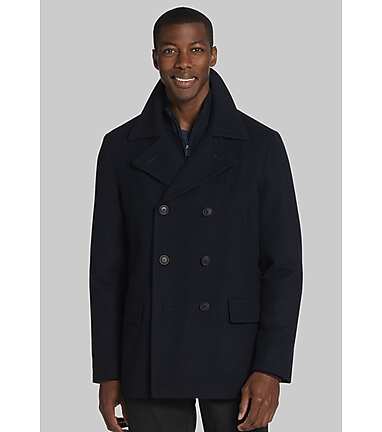 Jos A Bank Signature Classic Wool Peacoat Overcoat Black Knee Length cheapest 42R