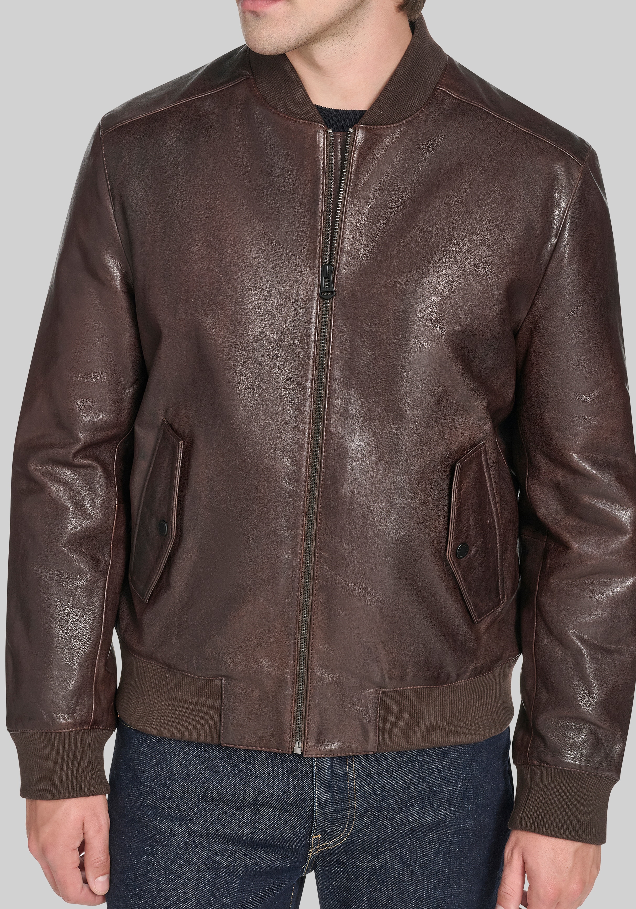 Men's Outerwear, Cole Haan Tailored Fit Vintage Leather Bomber Jacket - Jos A Bank