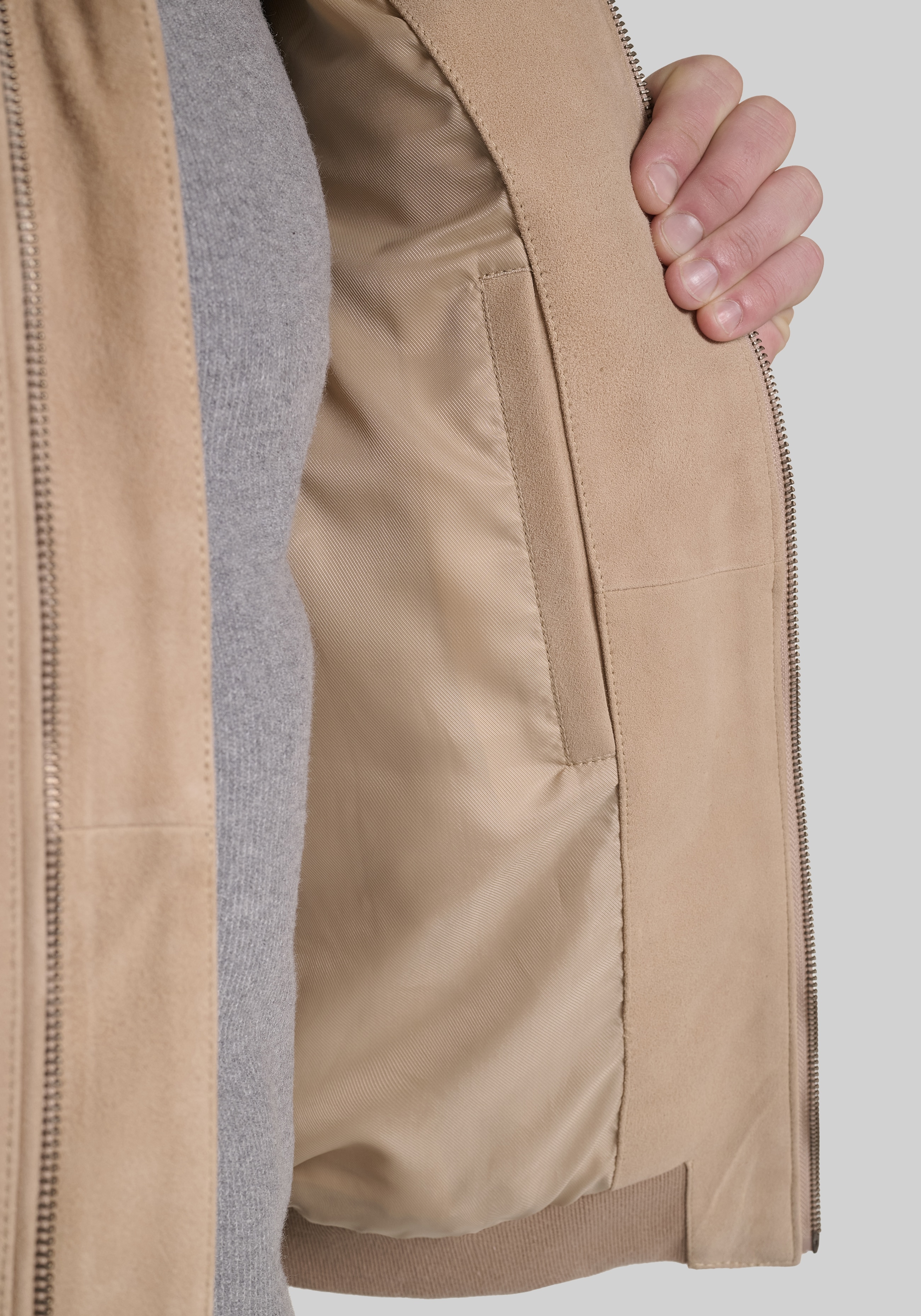 Cole Haan Tailored Fit Suede Leather Bomber Jacket