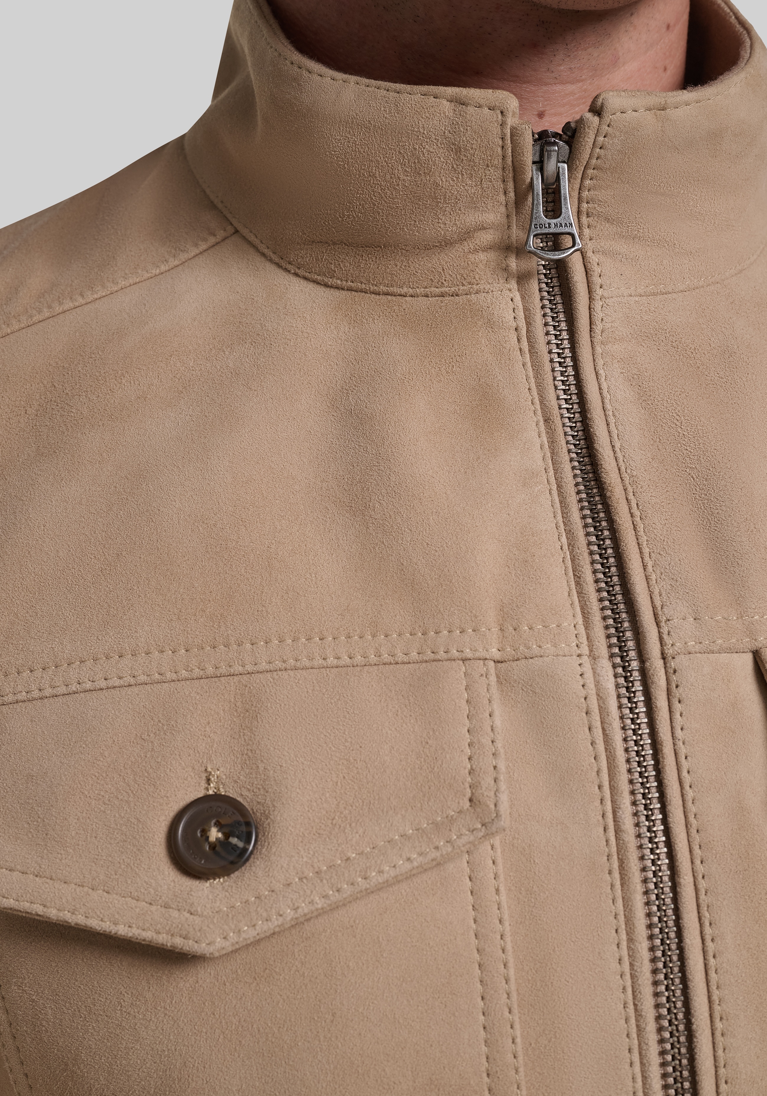 Cole Haan Tailored Fit Suede Leather Bomber Jacket