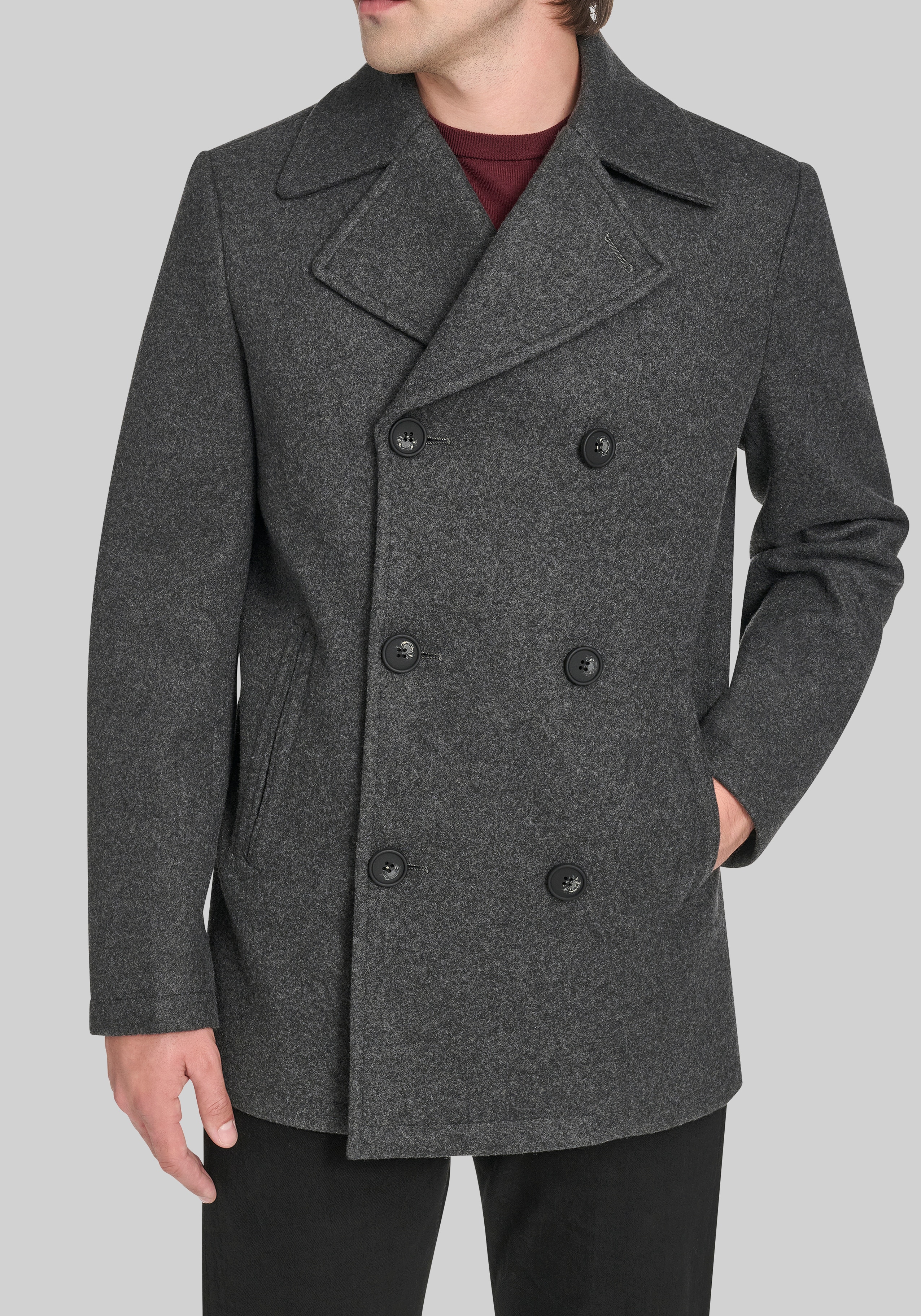 Men's Outerwear, Cole Haan Tailored Fit Stretch Wool Peacoat - Jos A Bank