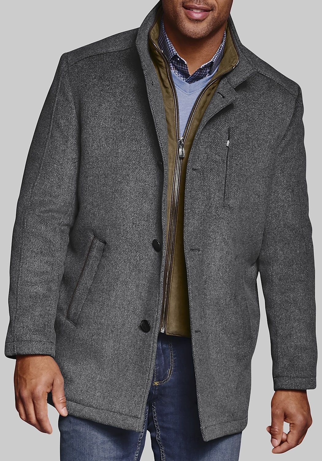 Johnston & Murphy Tailored Fit Wool Blend Car Coat with Bib