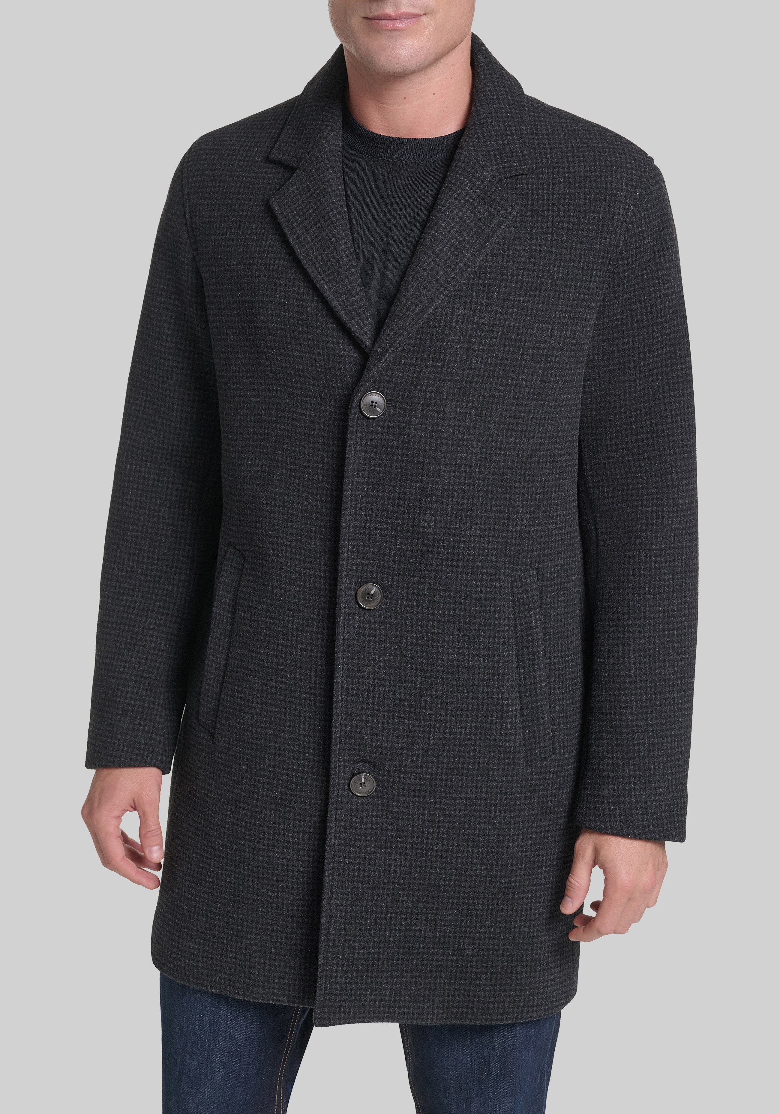 Men's Outerwear, Cole Haan Tailored Fit Heritage Plaid Wool Top Coat - Jos A Bank