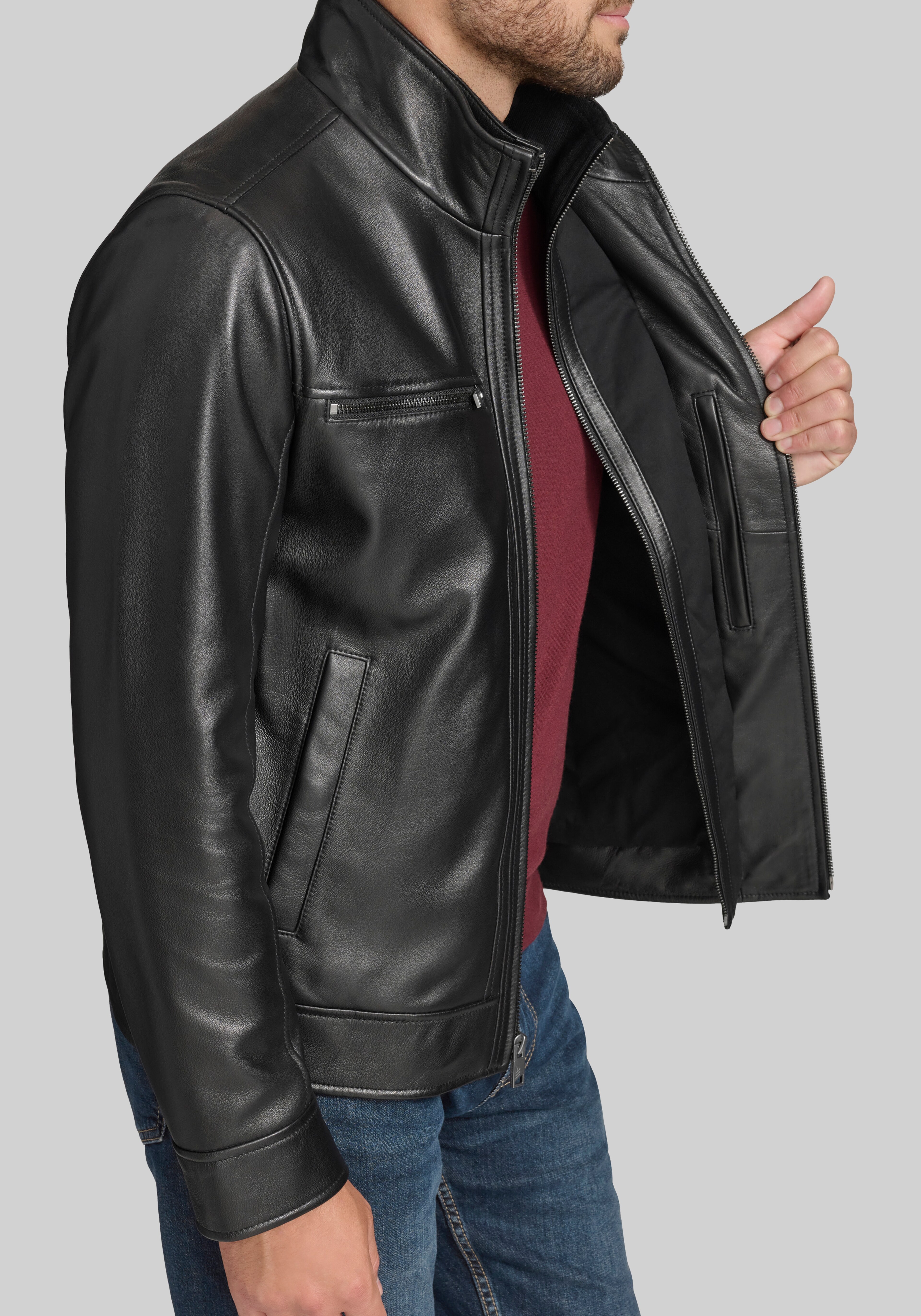 Andrew Marc Tailored Fit Smooth Lamb Leather Jacket