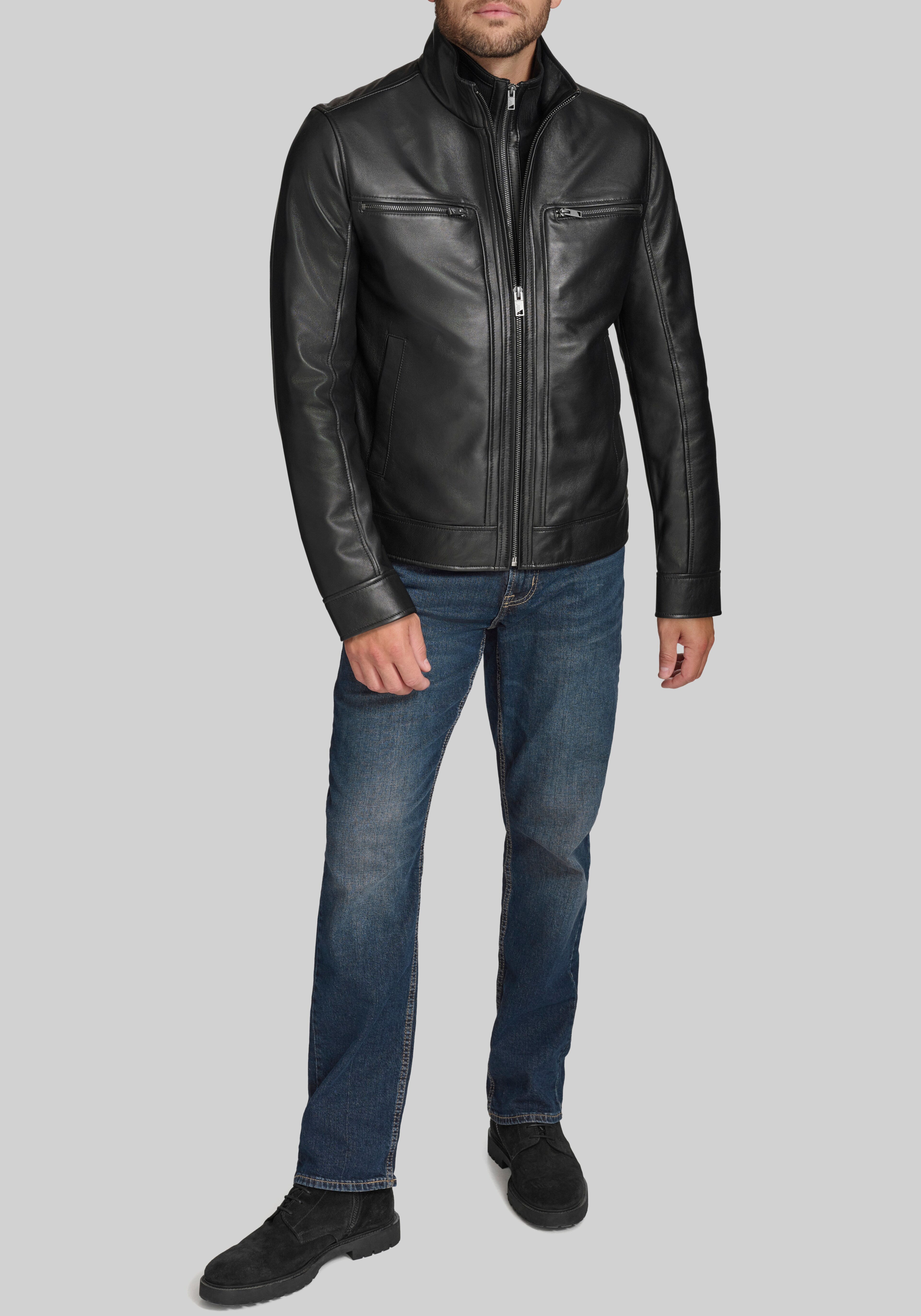 Andrew Marc Tailored Fit Smooth Lamb Leather Jacket
