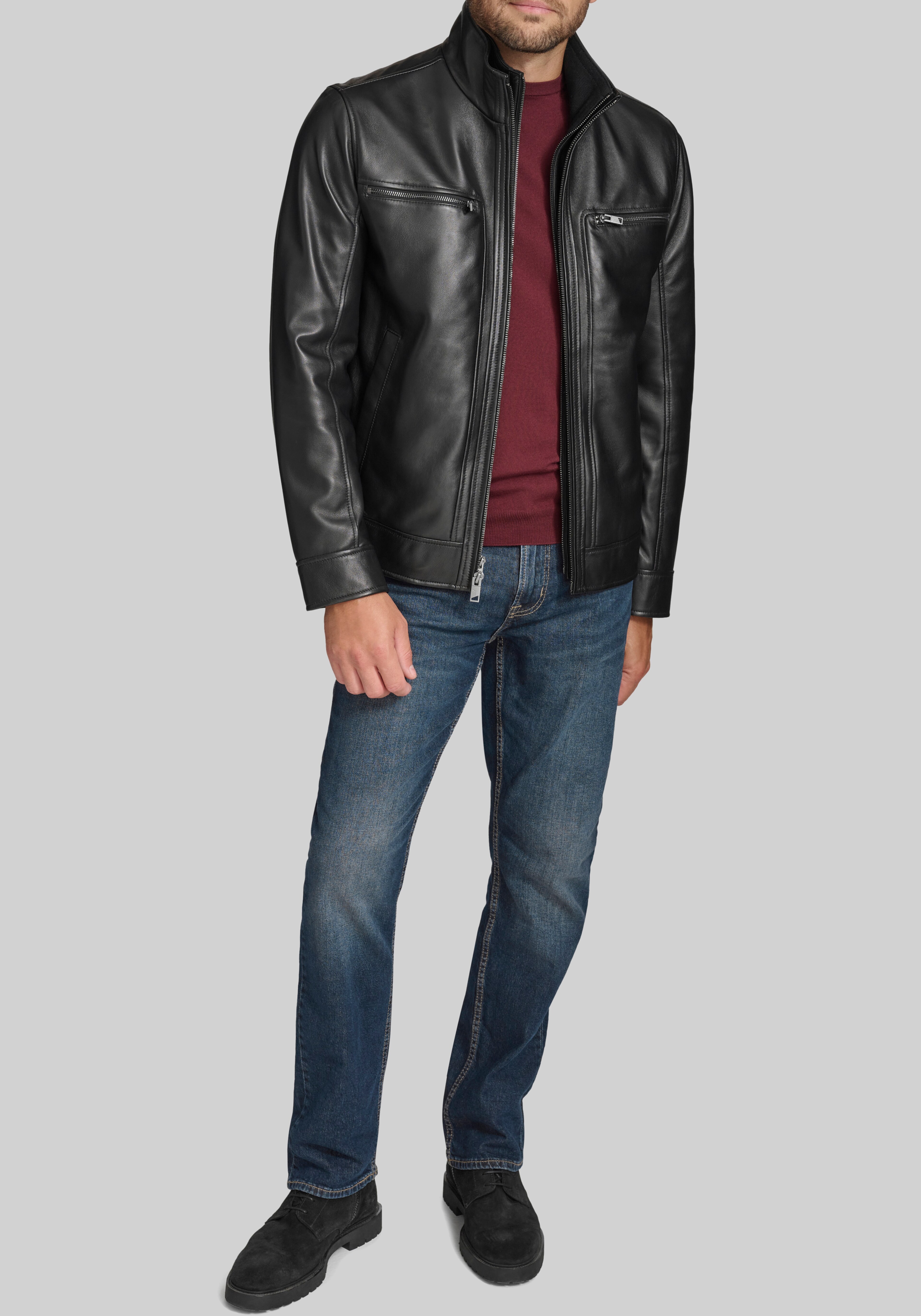 Andrew Marc Tailored Fit Smooth Lamb Leather Jacket