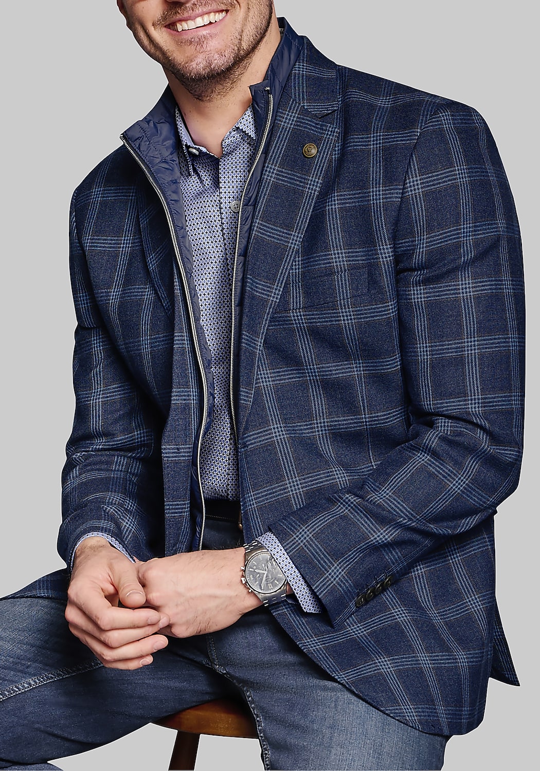 Johnston & Murphy Tailored Fit Plaid Bib Blazer