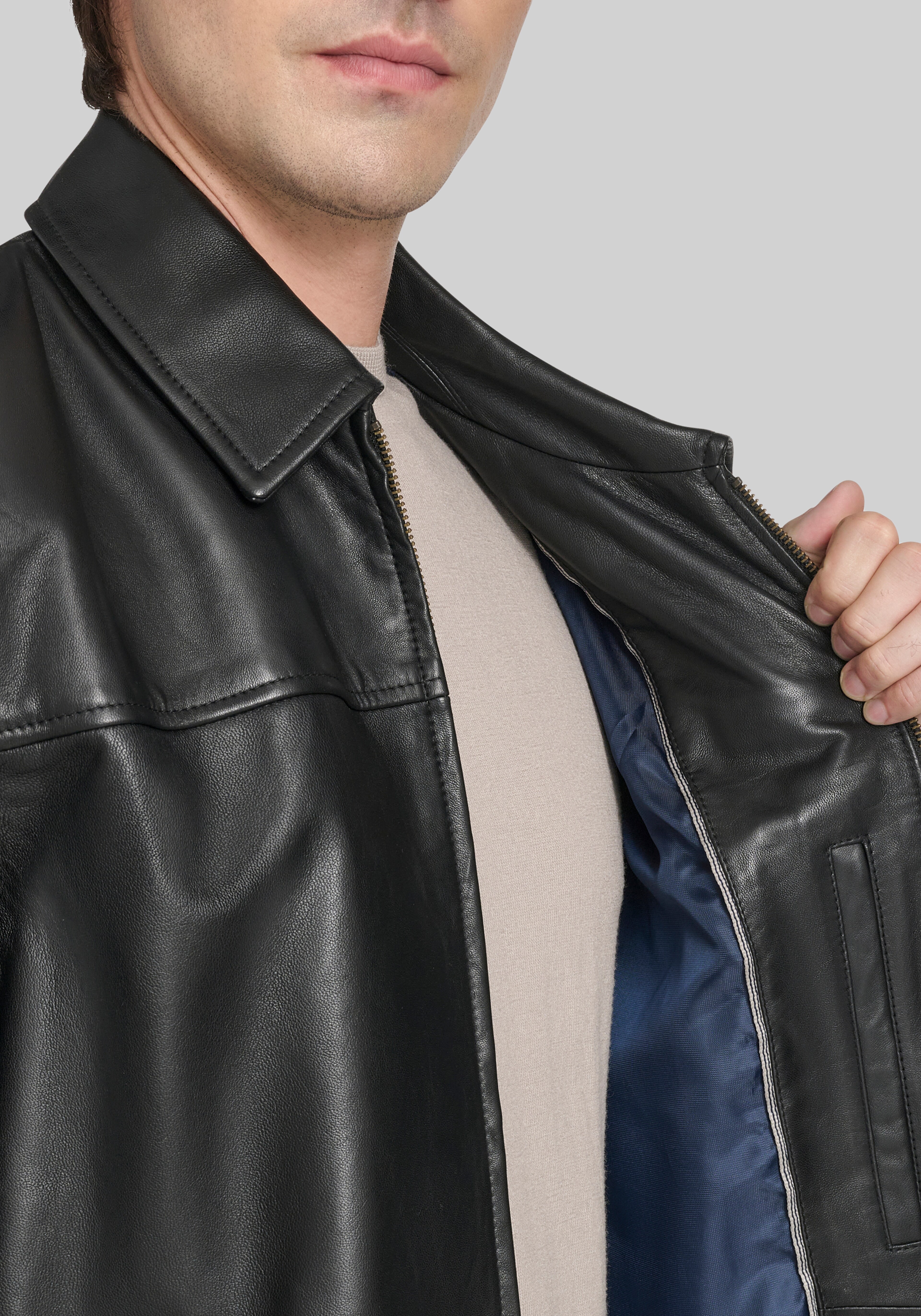 Cole Haan Tailored Fit Lamb Leather Shirt Jacket
