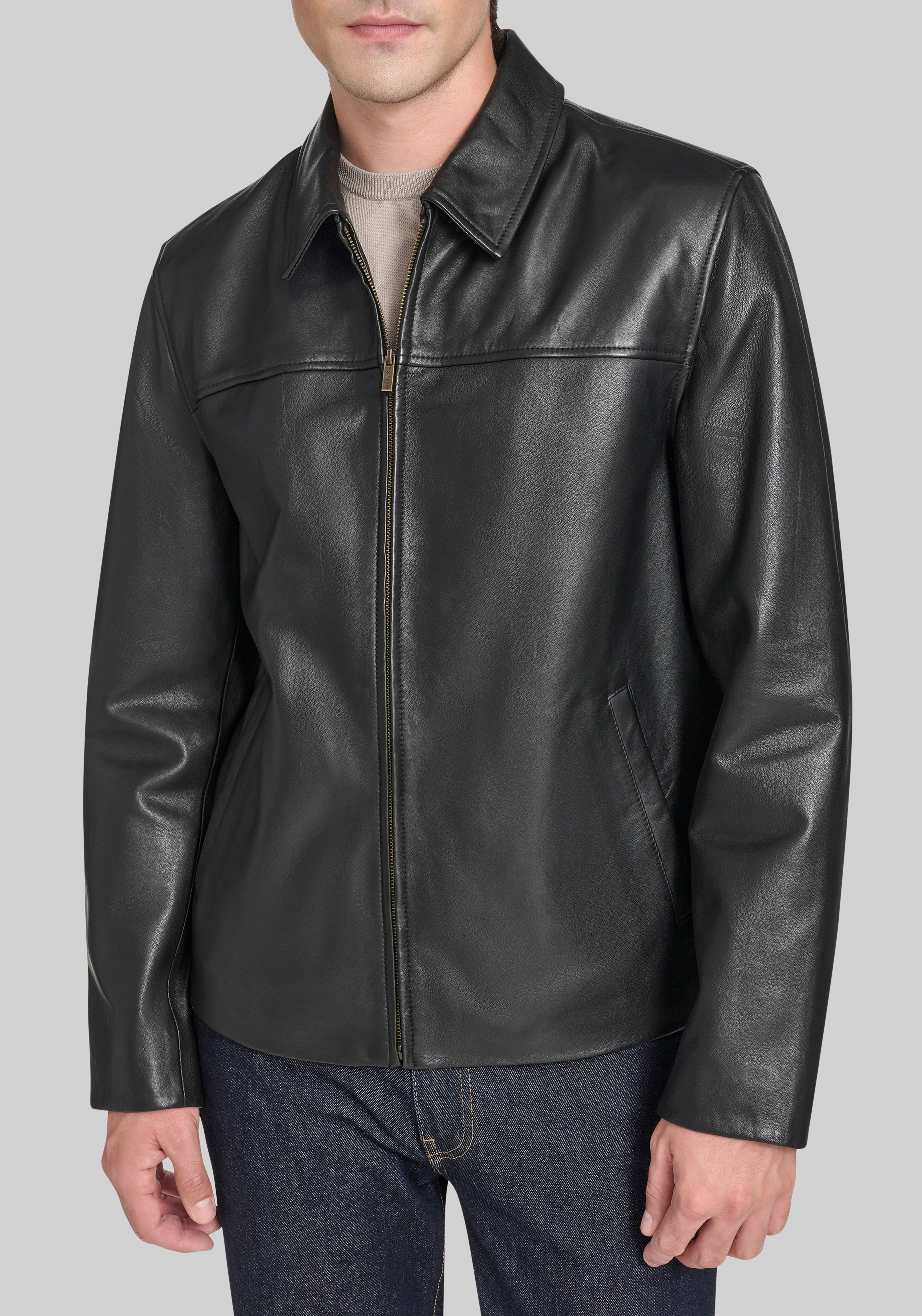 Cole Haan Tailored Fit Lamb Leather Shirt Jacket