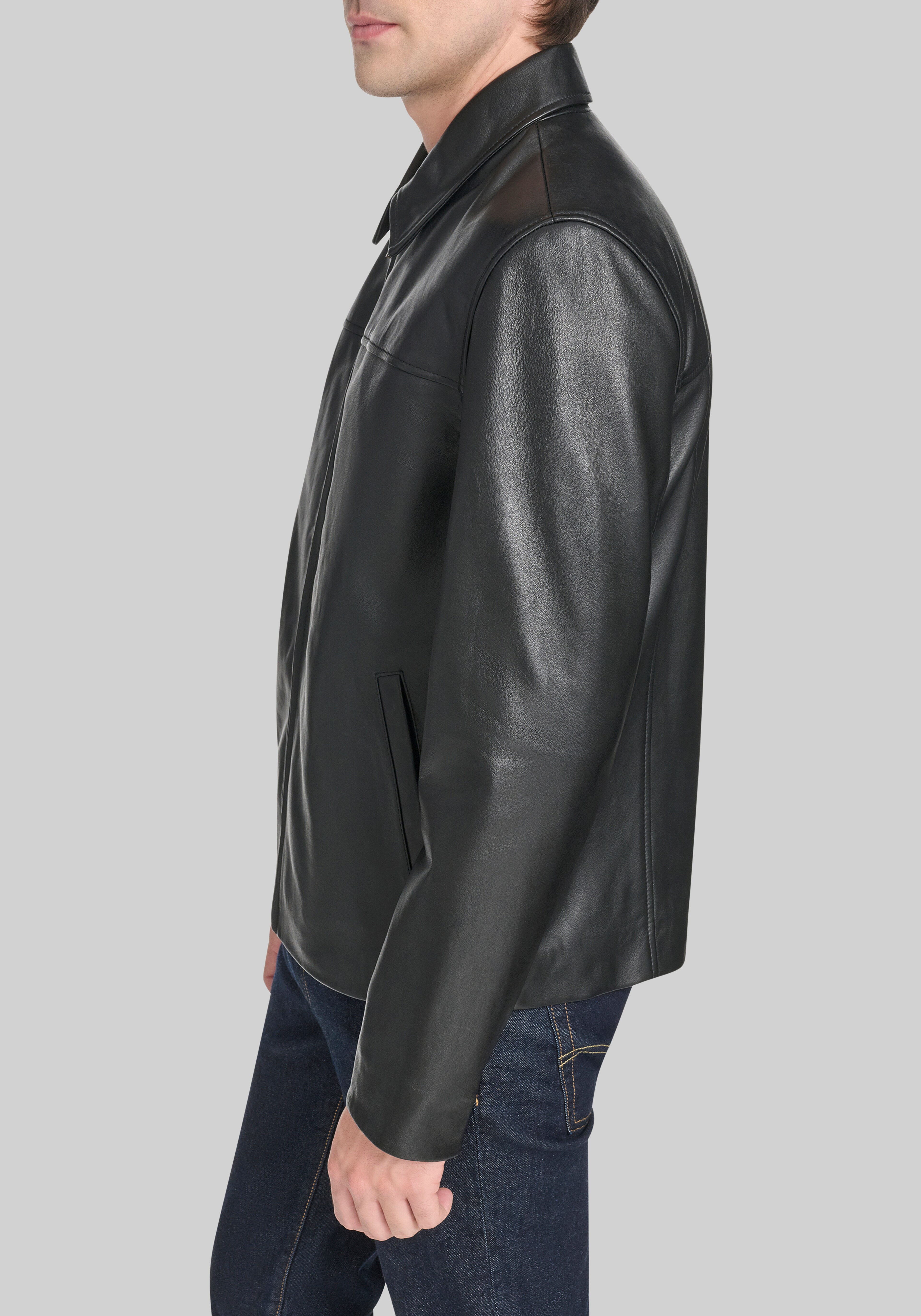 Cole Haan Tailored Fit Lamb Leather Shirt Jacket