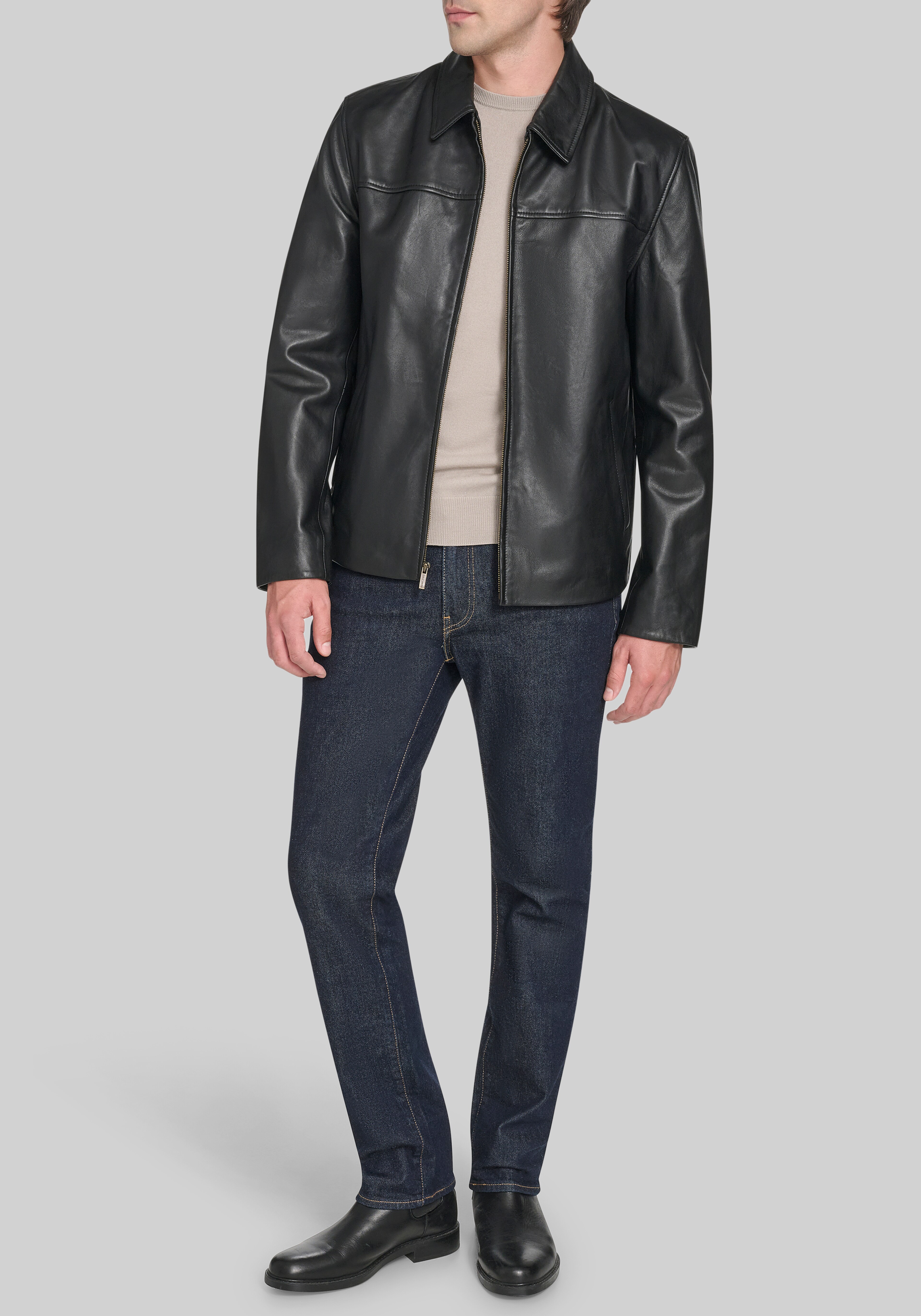Cole Haan Tailored Fit Lamb Leather Shirt Jacket