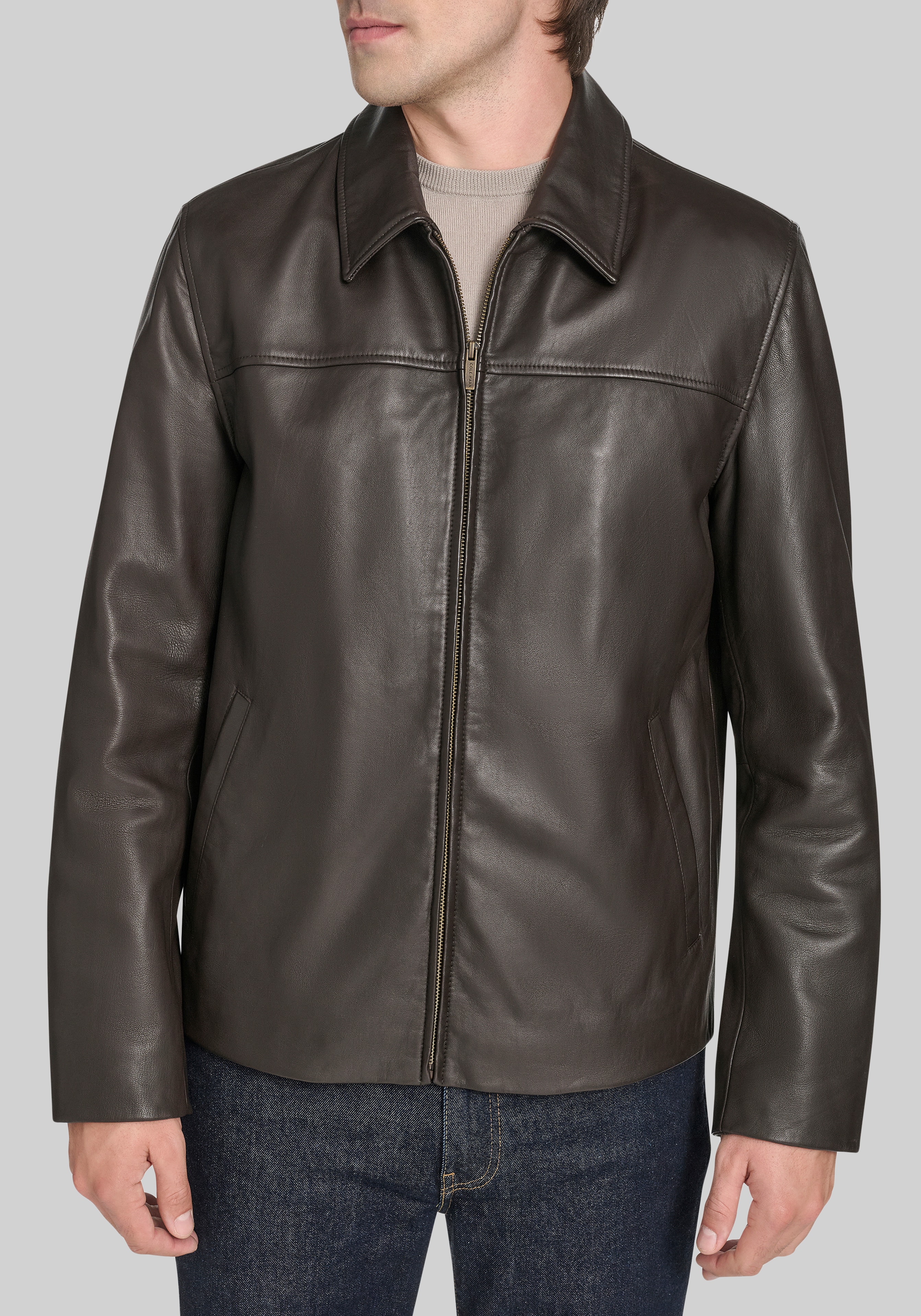 Men's New!, Cole Haan Tailored Fit Lamb Leather Shirt Jacket - Jos A Bank