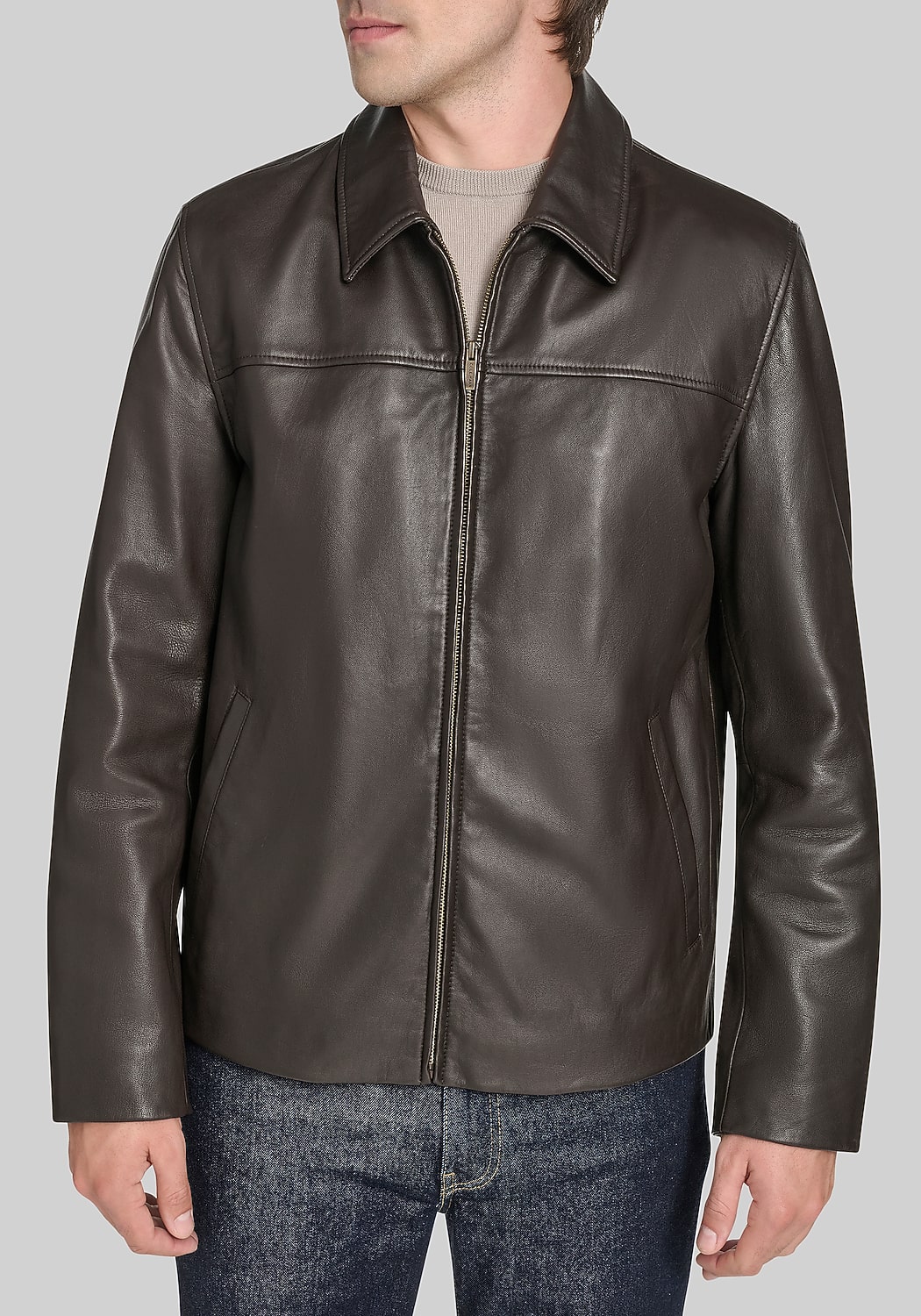 Cole Haan Tailored Fit Lamb Leather Shirt Jacket
