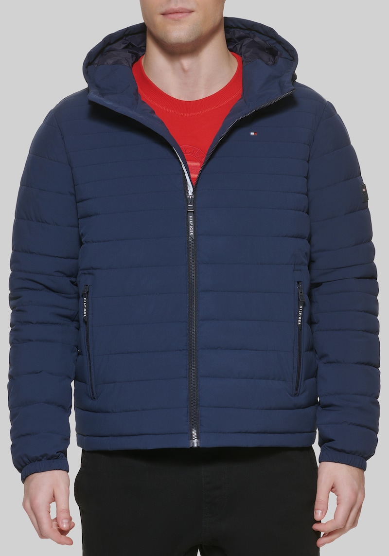 Men's Tommy Hilfiger Tailored Fit Lightweight Softshell Rain Jacket at Jos. A. Bank, Blue/Dark Navy, Size Large - Outerwear