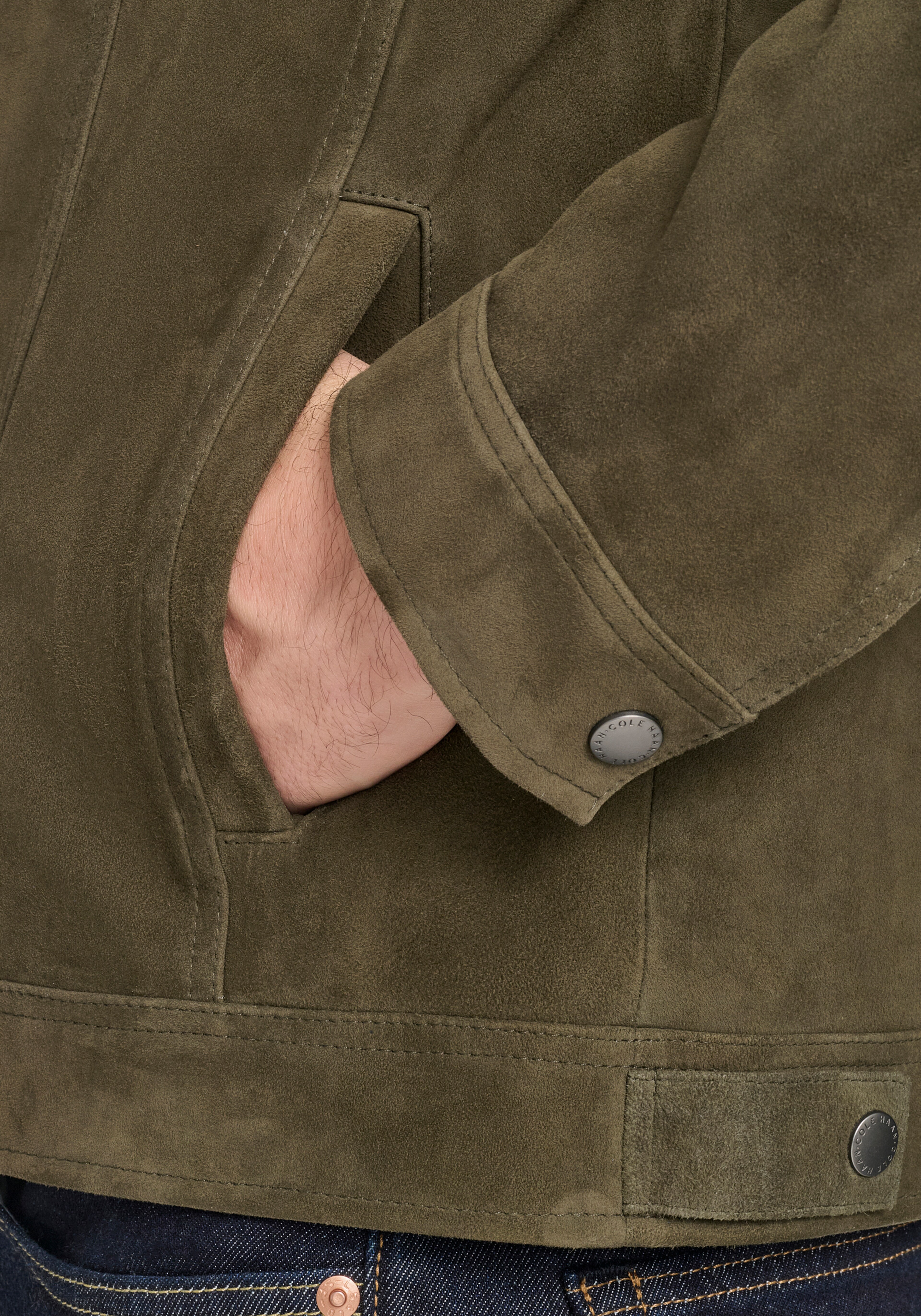 Cole Haan Tailored Fit Suede Trucker Jacket