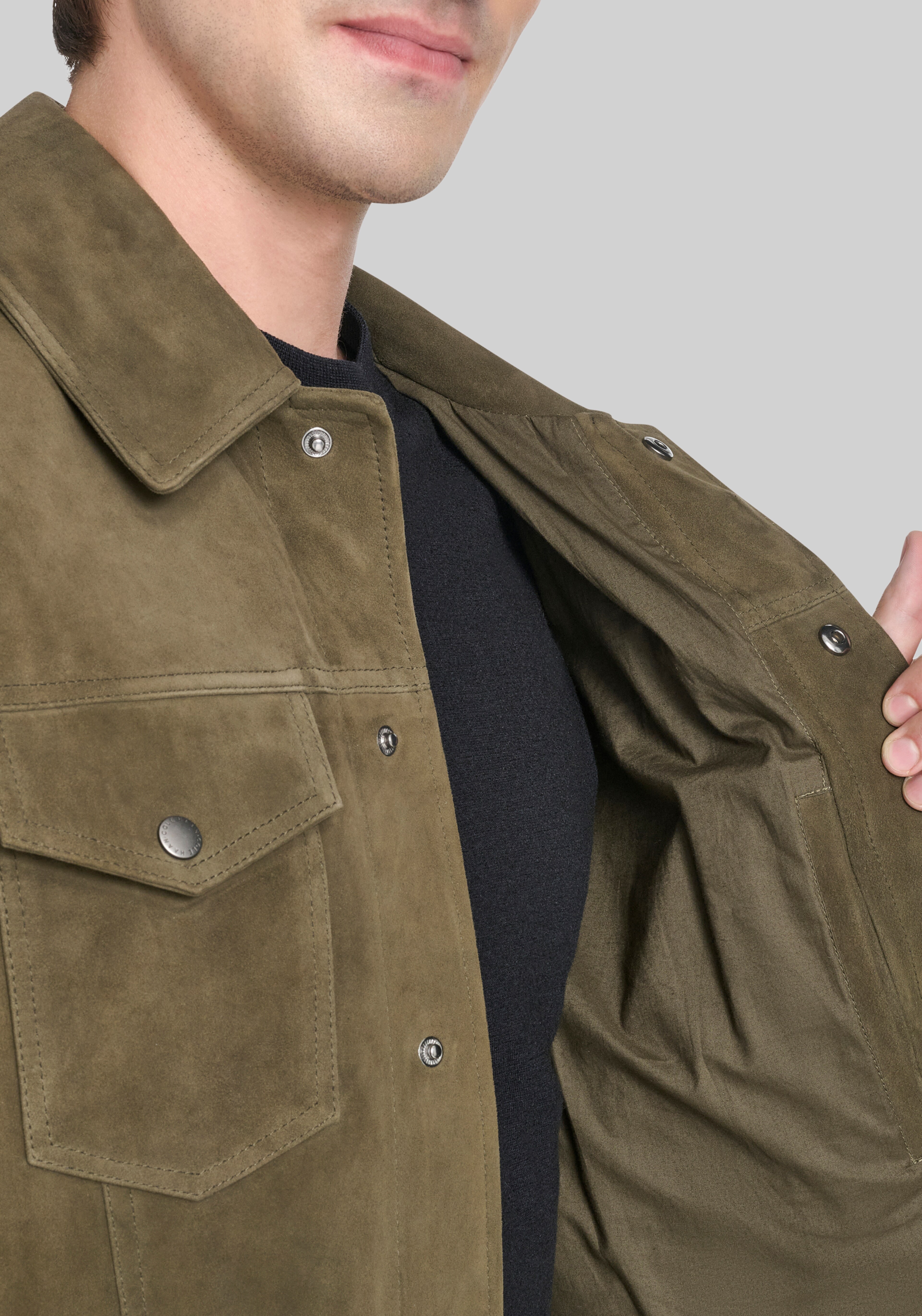 Cole Haan Tailored Fit Suede Trucker Jacket
