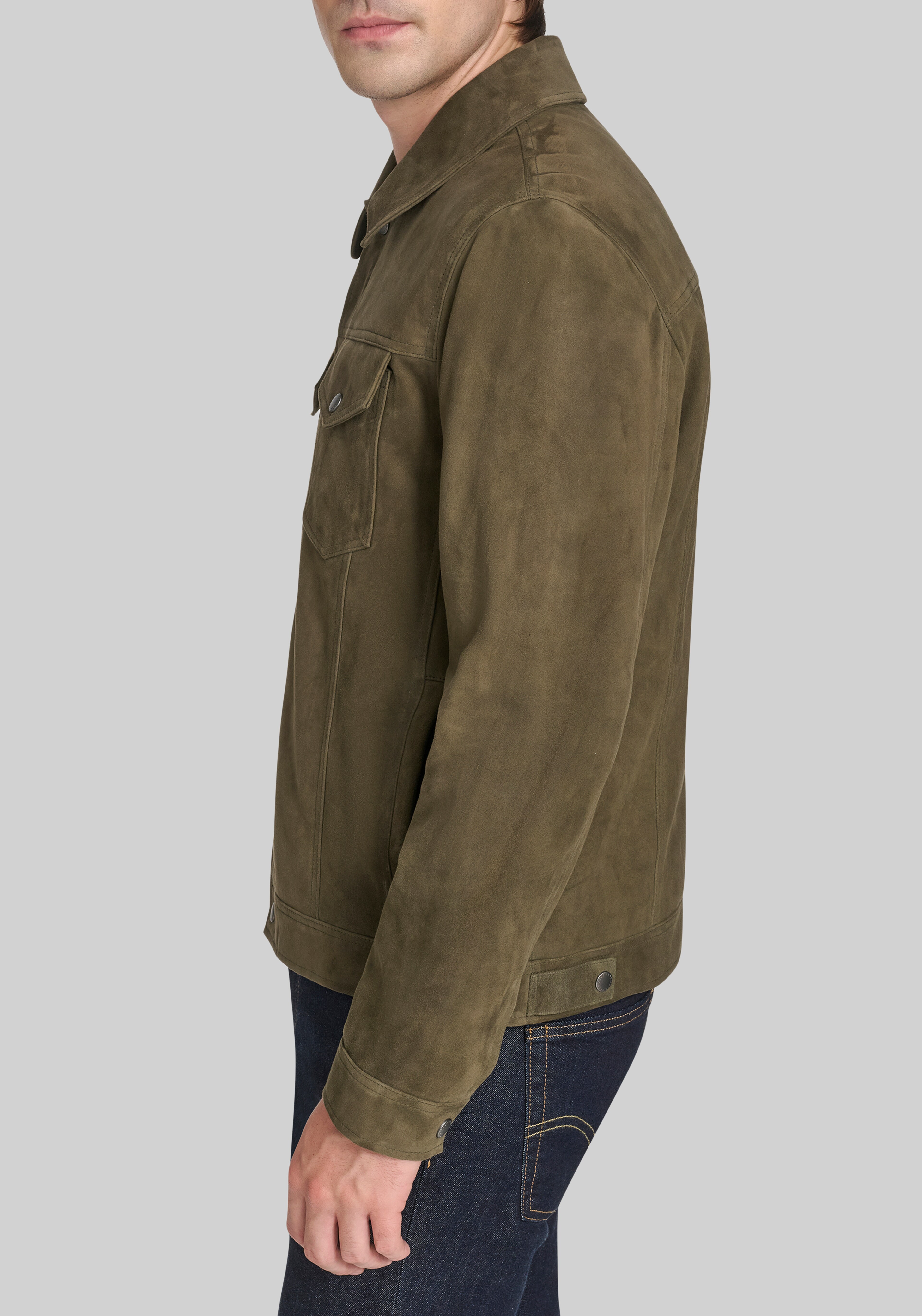 Cole Haan Tailored Fit Suede Trucker Jacket