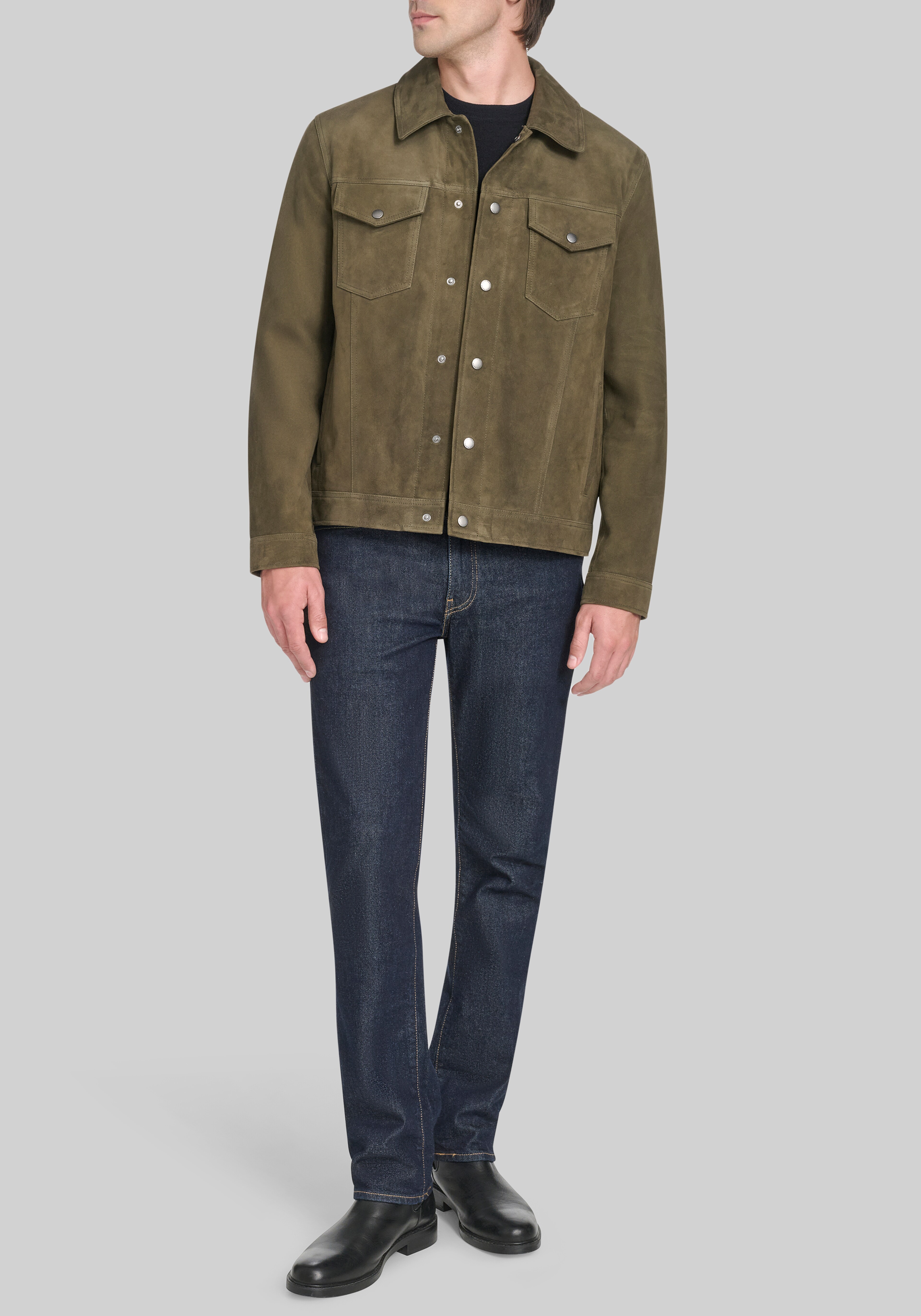 Cole Haan Tailored Fit Suede Trucker Jacket