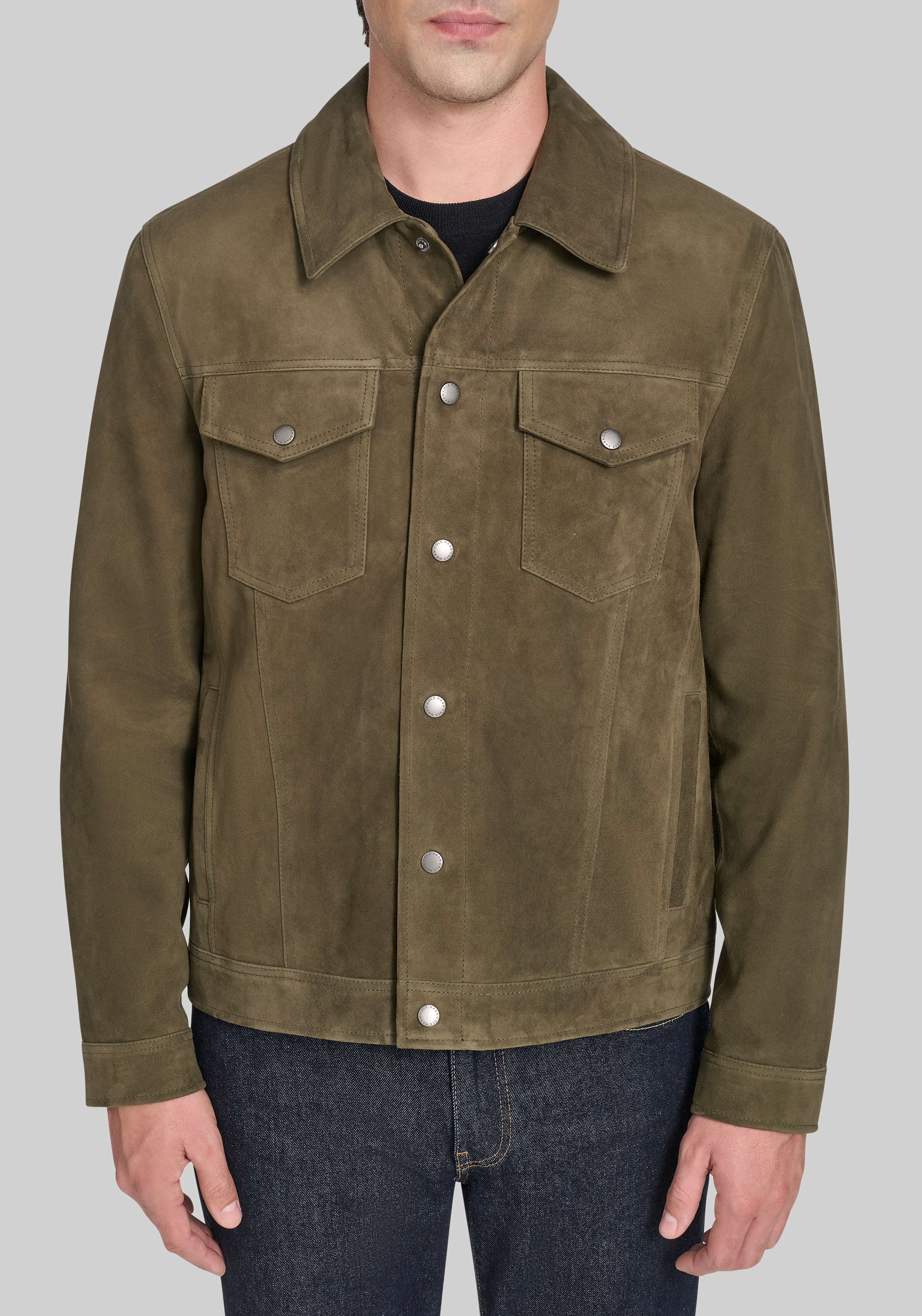Men's New!, Cole Haan Tailored Fit Suede Trucker Jacket - Jos A Bank