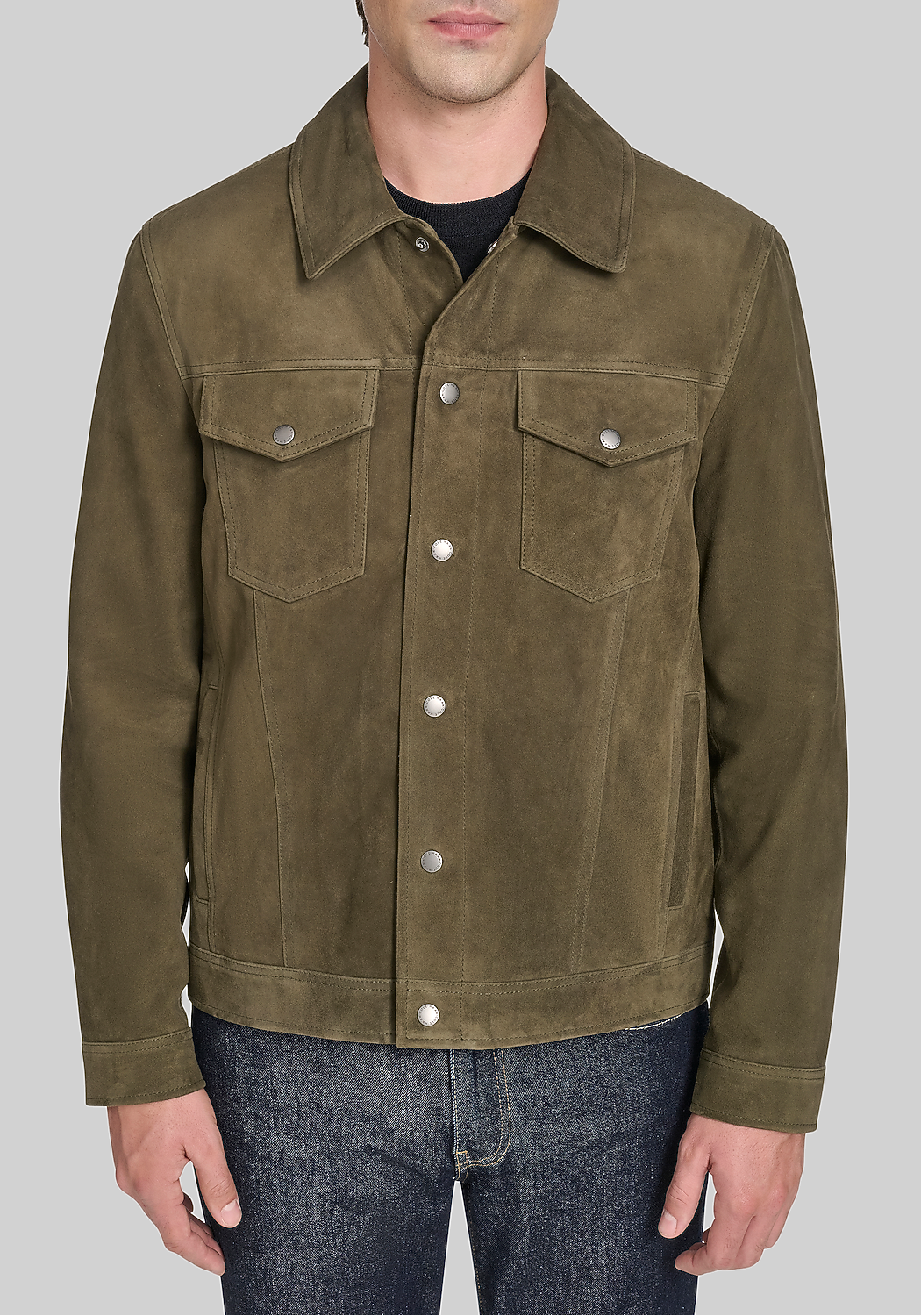 Cole Haan Tailored Fit Suede Trucker Jacket
