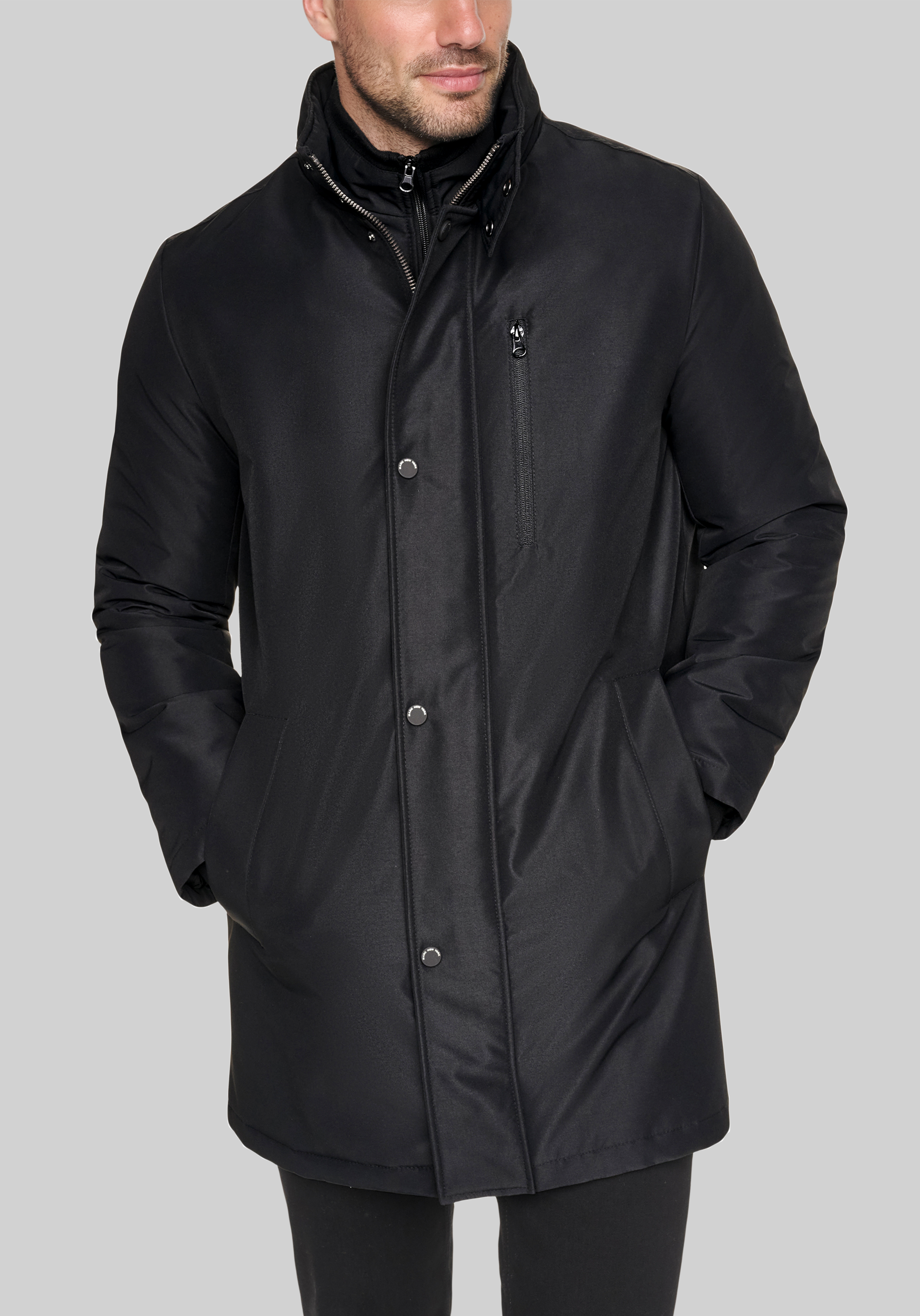 Andrew Marc Tailored Fit Classic Stand Collar Raincoat