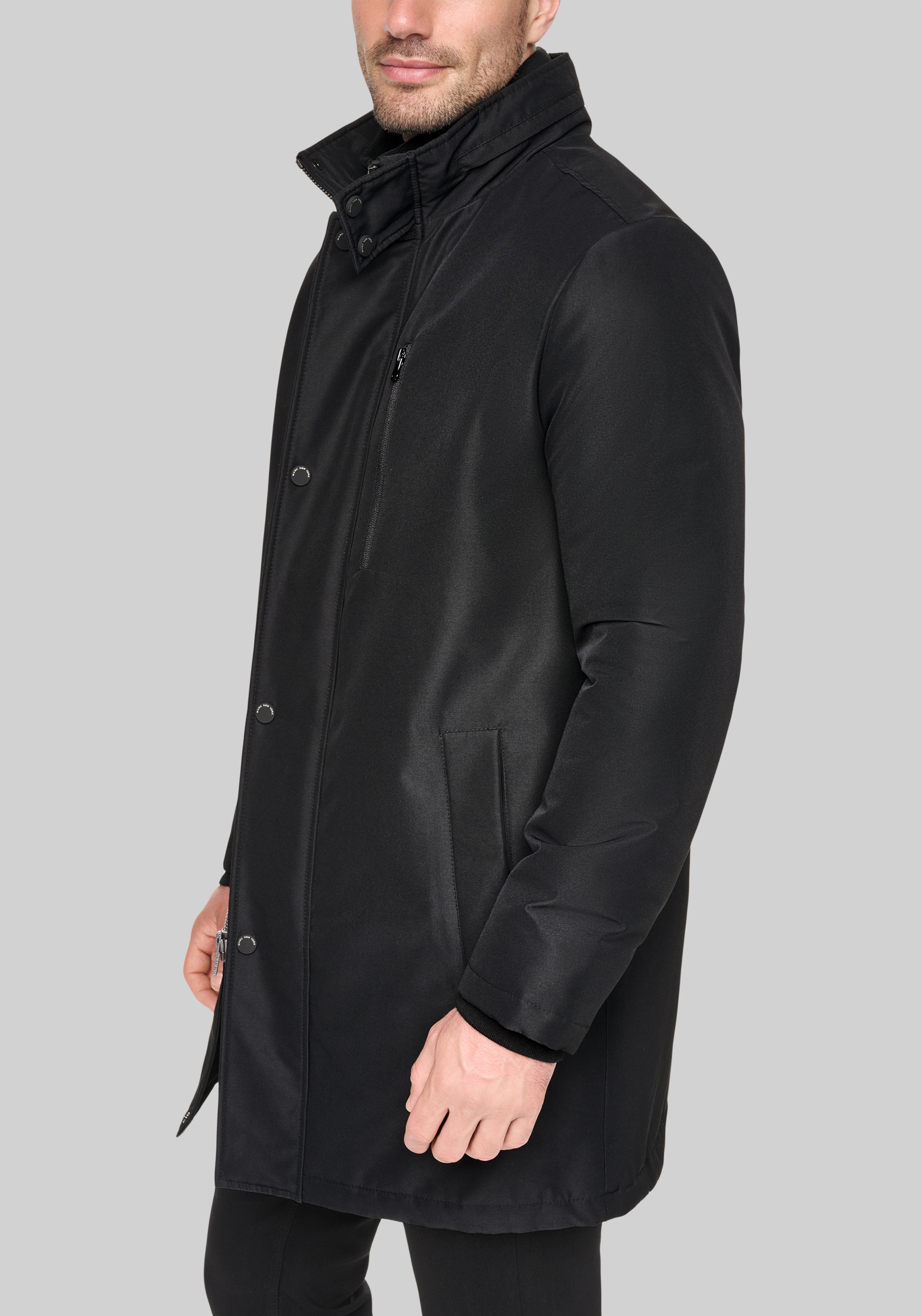 Andrew Marc Tailored Fit Classic Stand Collar Raincoat