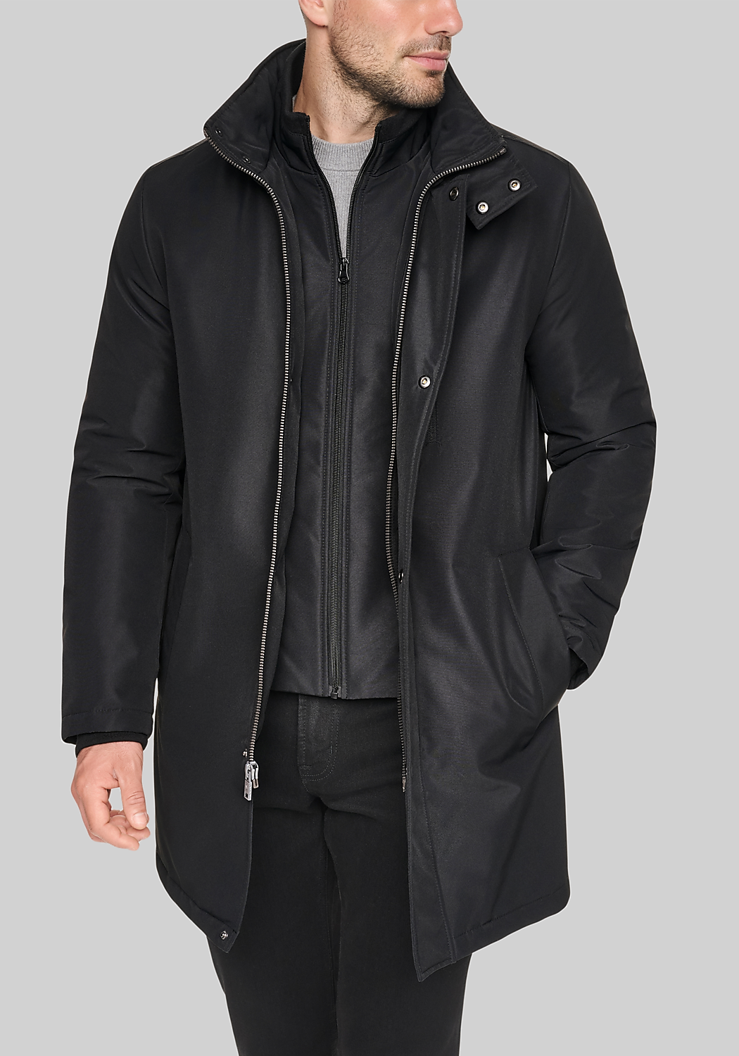 Andrew Marc Tailored Fit Classic Stand Collar Raincoat
