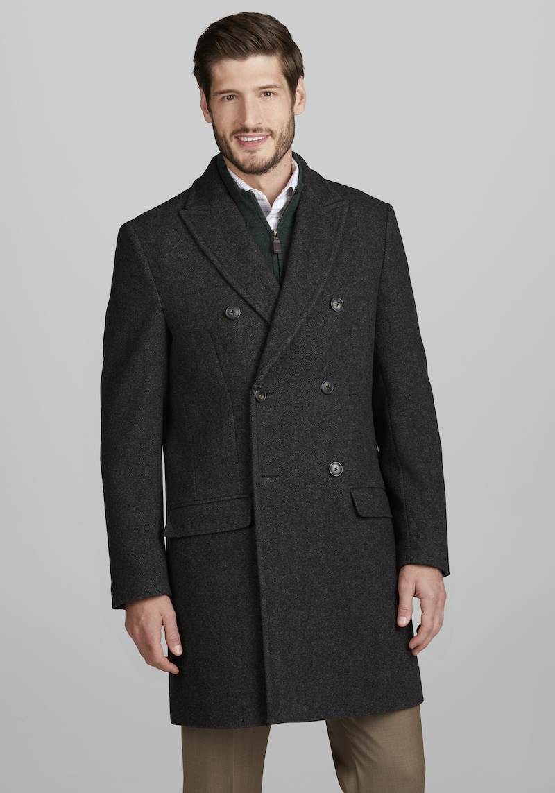 Men's Big & Tall Jos. A. Bank Tailored Fit Double Breasted Topcoat at Jos. A. Bank, Charcoal/Grey, Size 50 Long - Outerwear