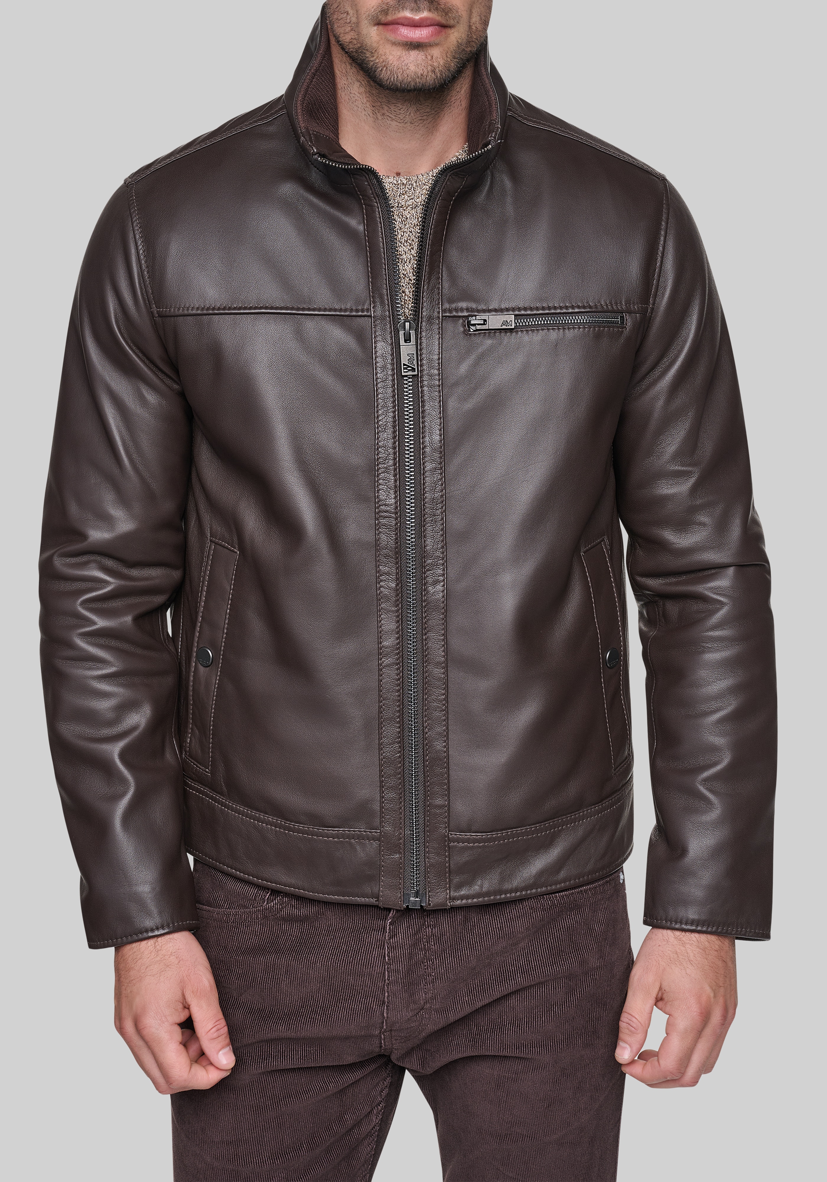 Men's New!, Andrew Marc Tailored Fit Lambskin Stand Collar Jacket With Liner - Jos A Bank