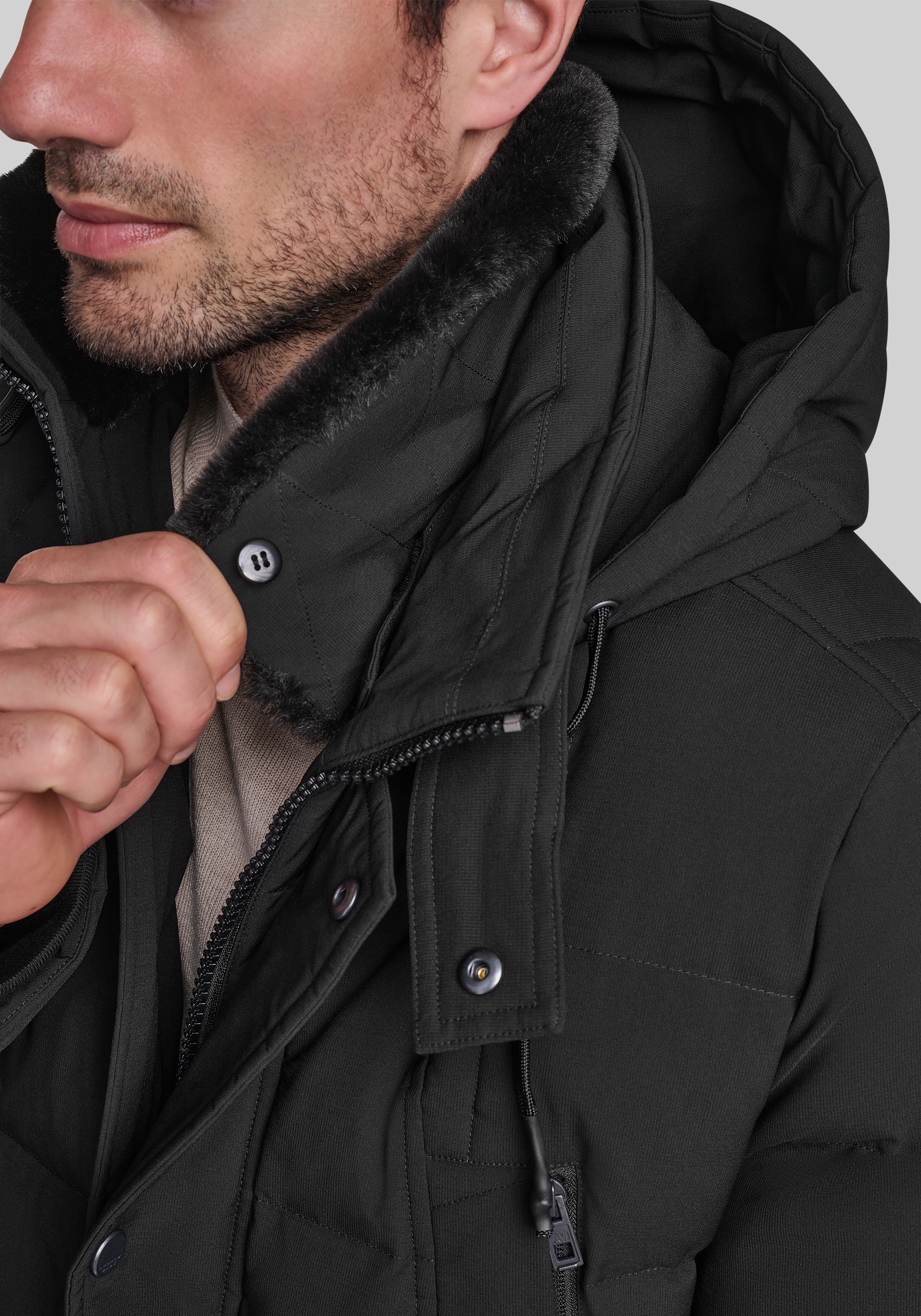 Andrew Marc Tailored Fit Micro Textured Hood Parka