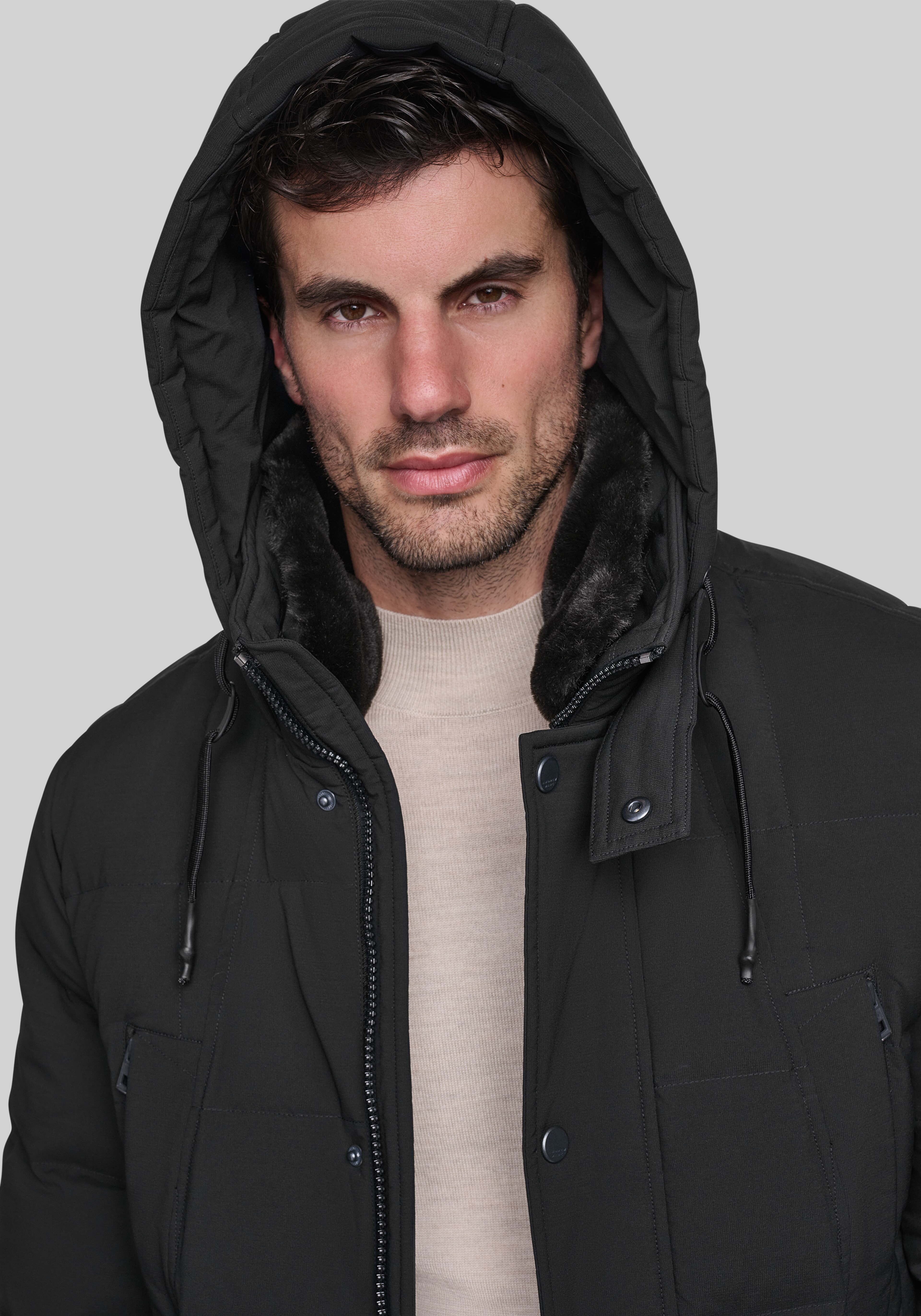 Andrew Marc Tailored Fit Micro Textured Hood Parka