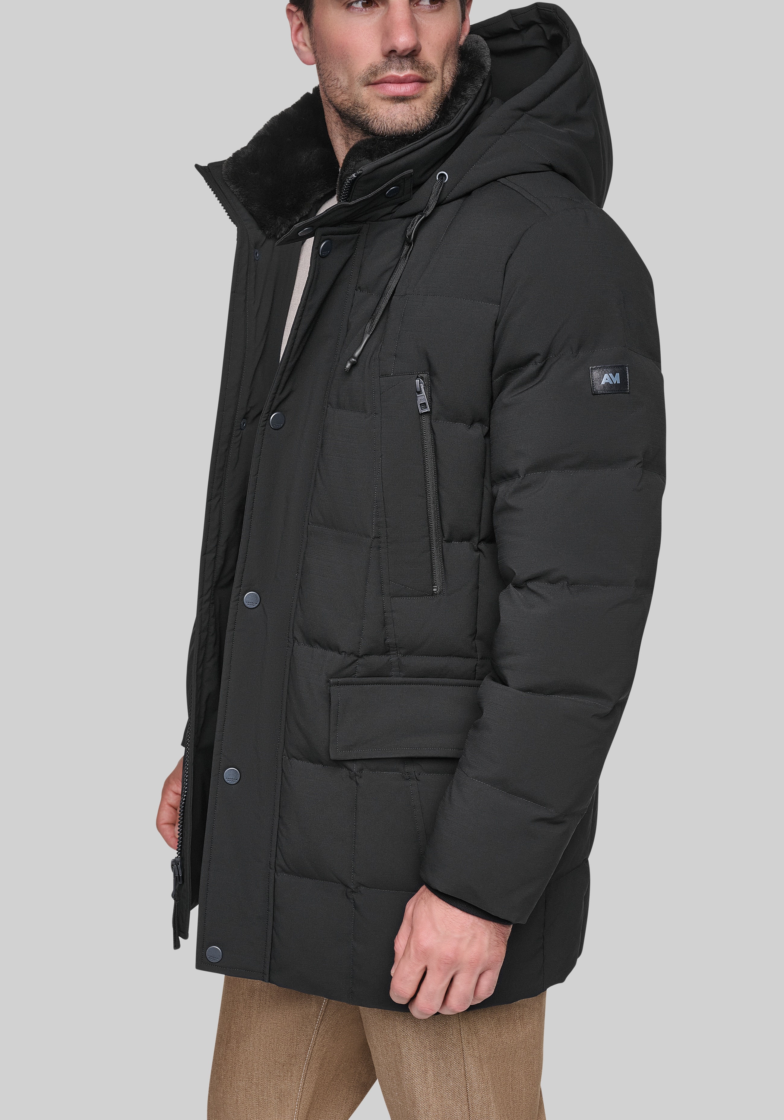 Andrew Marc Tailored Fit Micro Textured Hood Parka