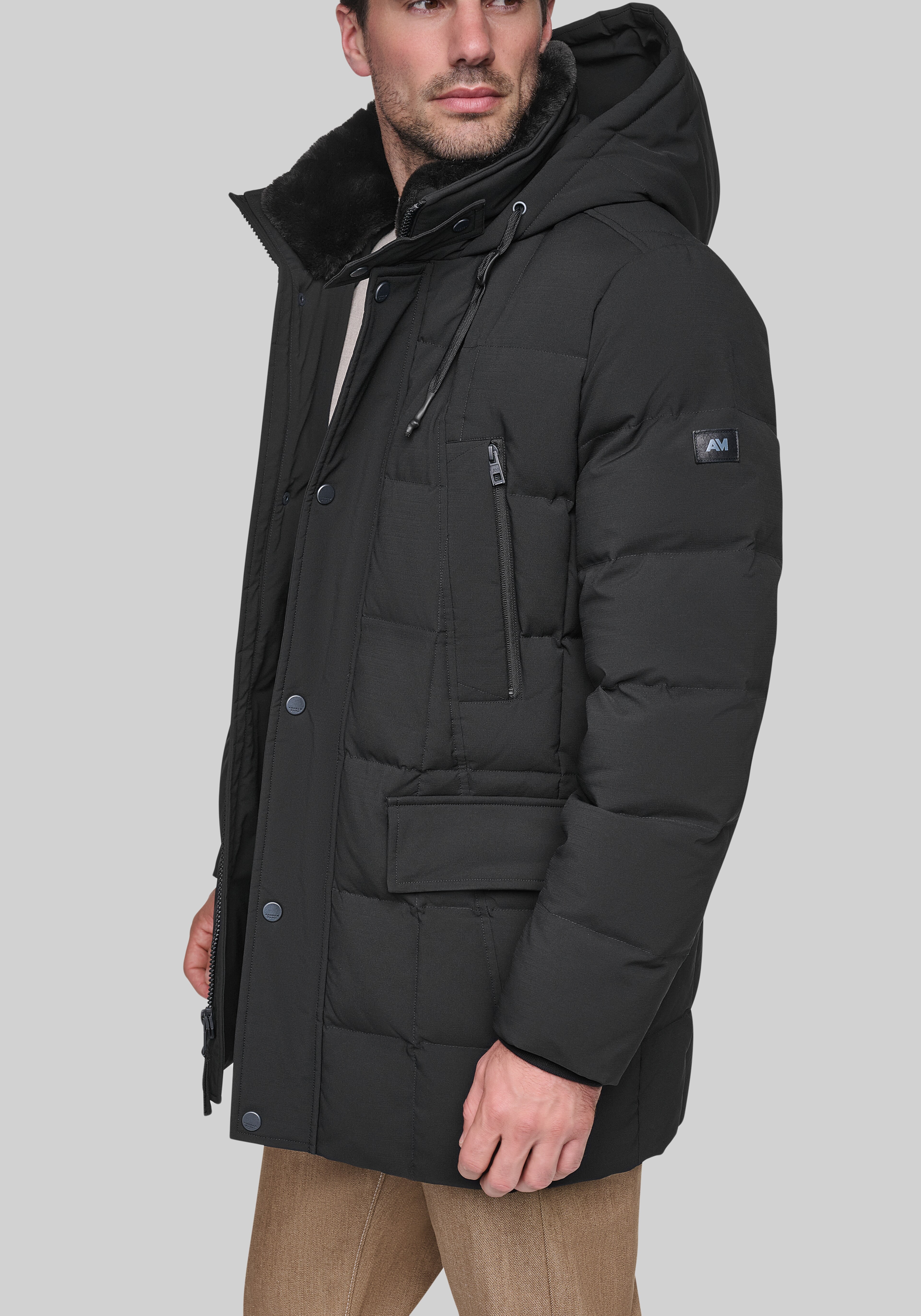 Andrew Marc Tailored Fit Micro Textured Hood Parka