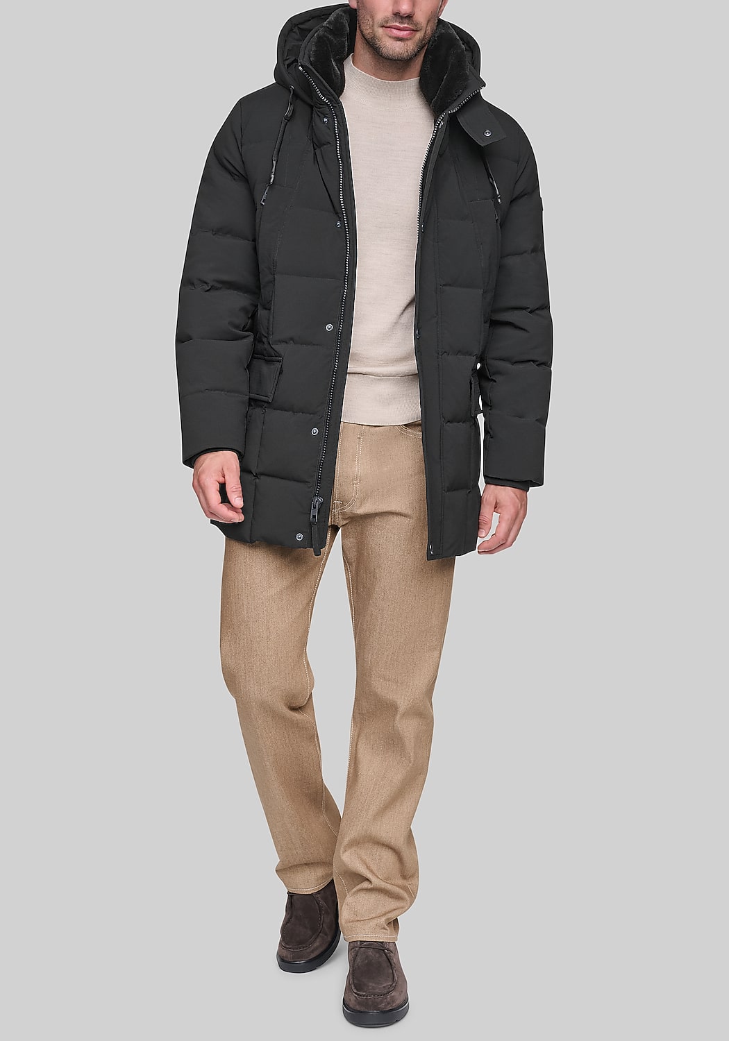 Andrew Marc Tailored Fit Micro Textured Hood Parka