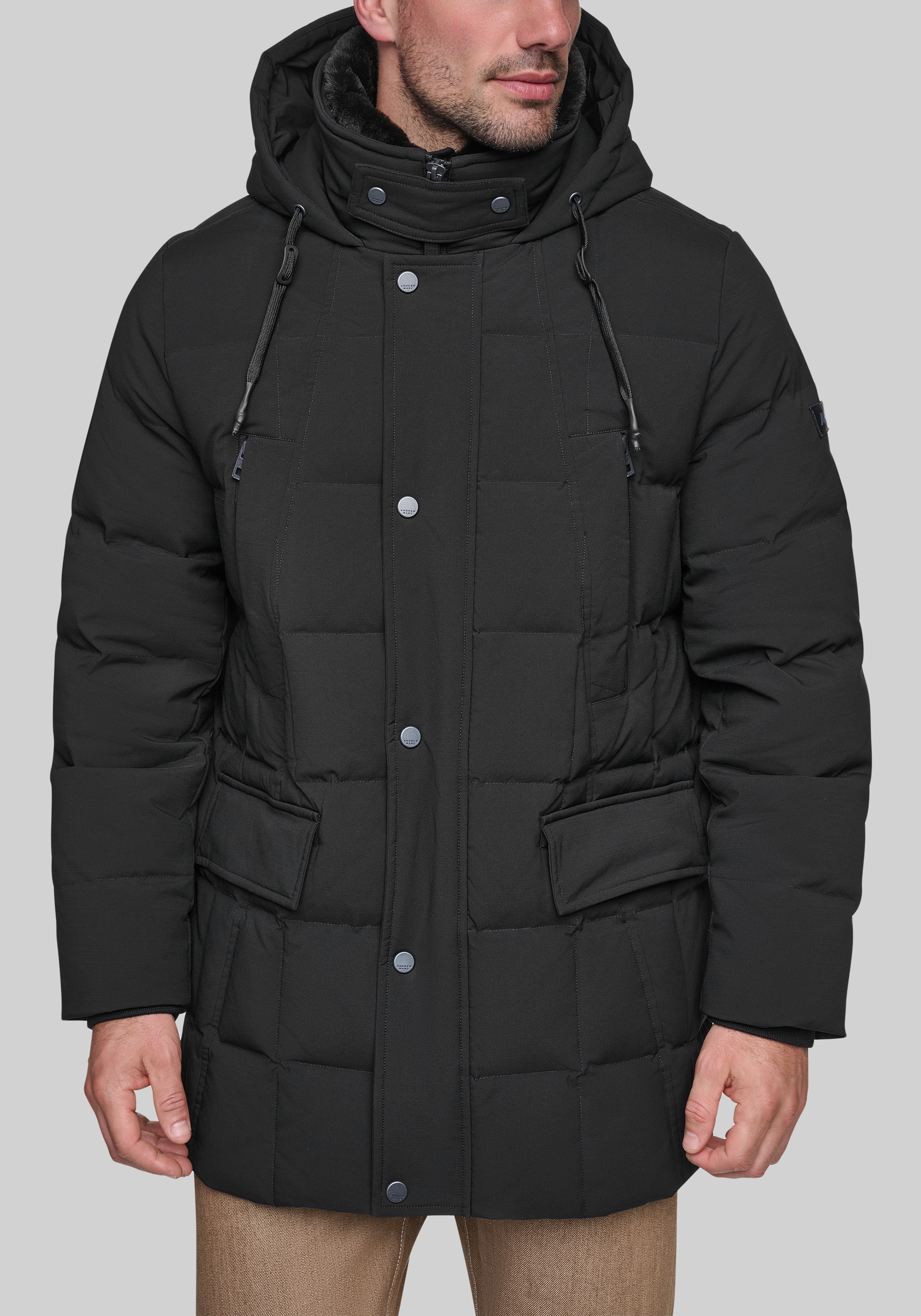 Andrew Marc Tailored Fit Micro Textured Hood Parka