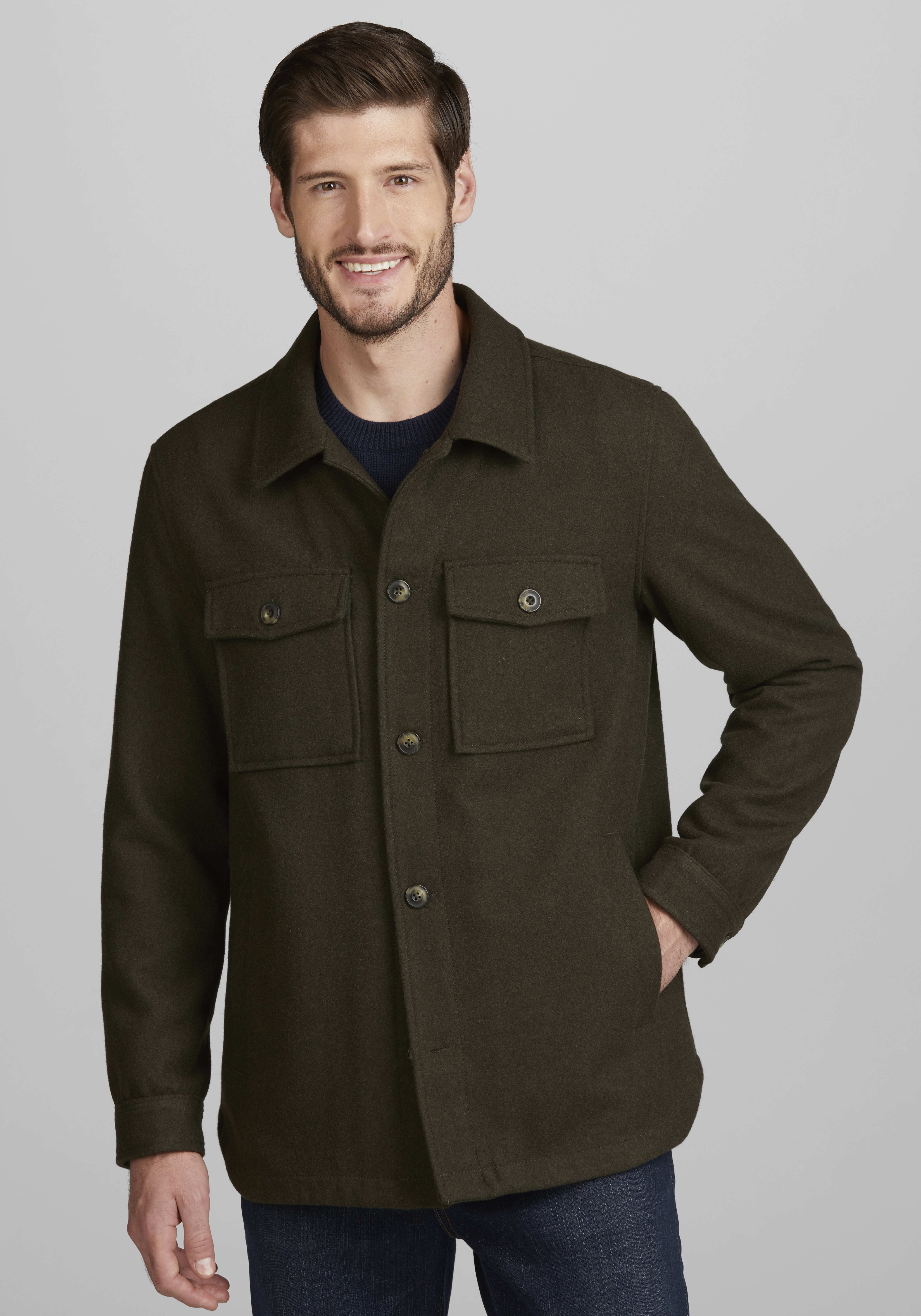 Men's Wool-Blend Zip Shirt Jacket, Men's Clearance