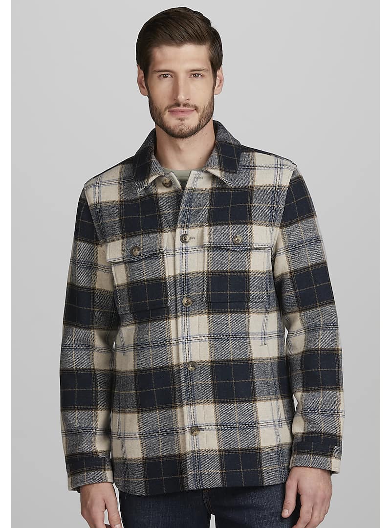 Jos. A. Bank Tailored Fit Wool-Blend Plaid Shirt Jacket CLEARANCE - All ...