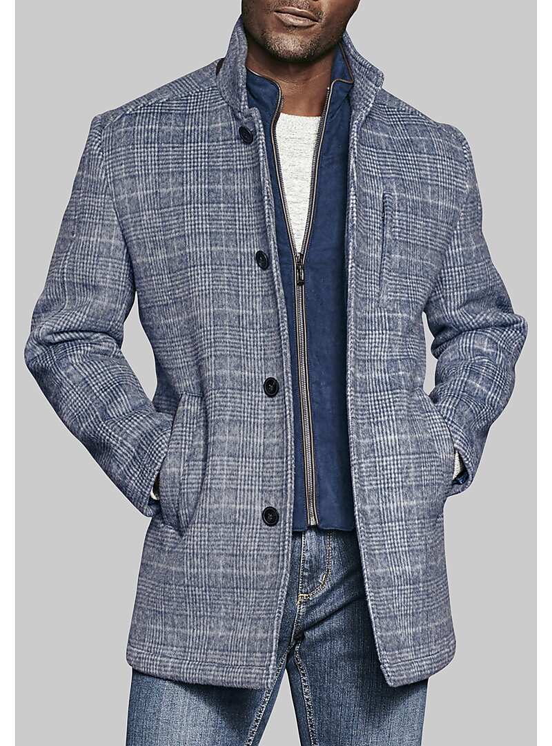 Johnston & Murphy Tailored Fit Plaid Bib Front Car Coat - All Outerwear ...