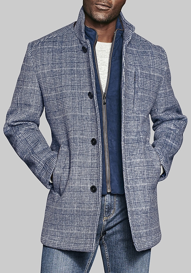 Johnston & Murphy Tailored Fit Plaid Bib Front Car Coat - Johnston