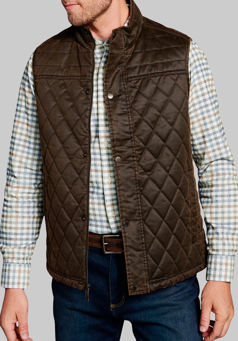 Men's Johnston & Murphy Tailored Fit Quilted Vest at Jos. A. Bank, Brown, Size Medium - Outerwear