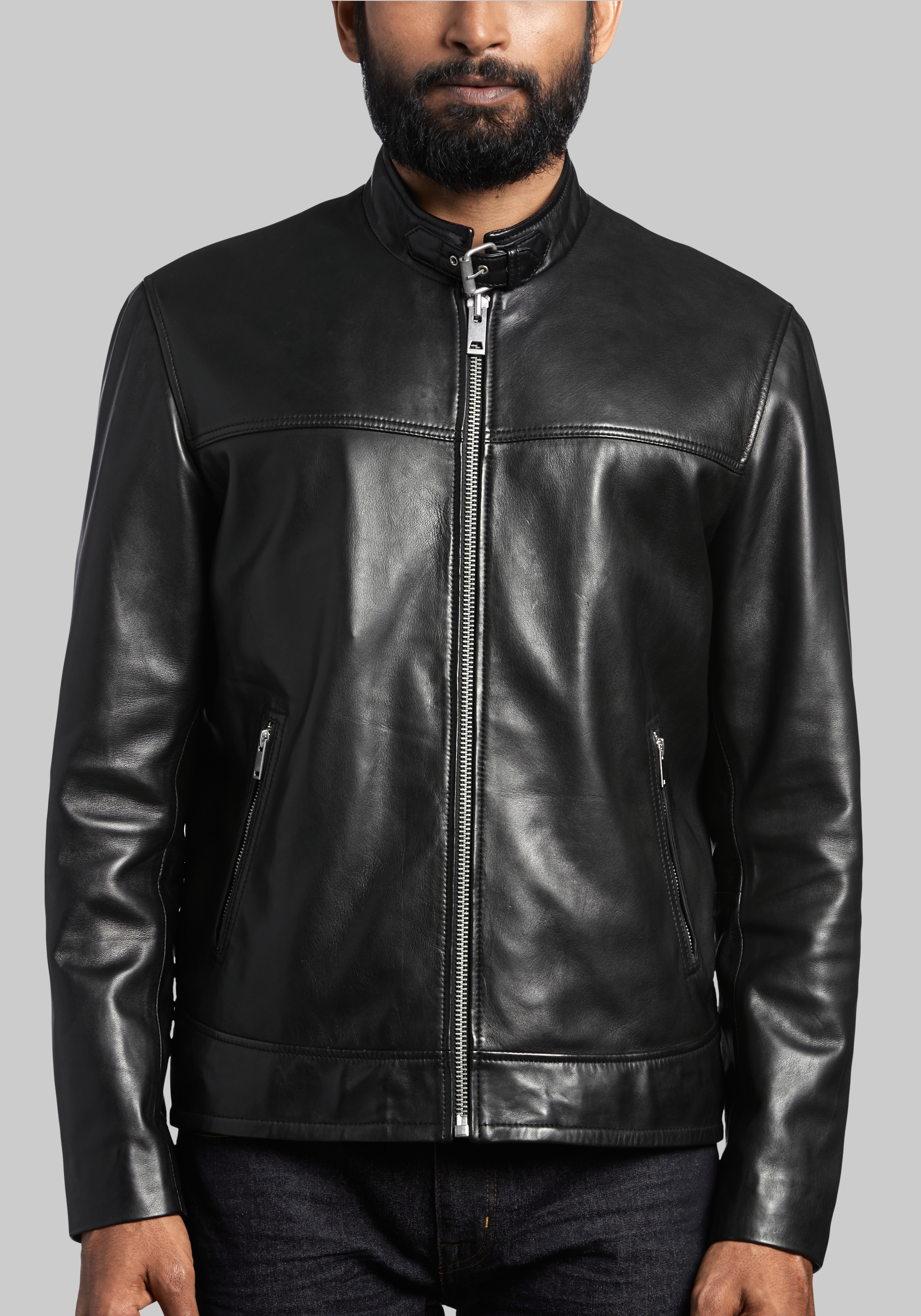 1905 collection tailored fit 2025 black lambskin bomber jacket