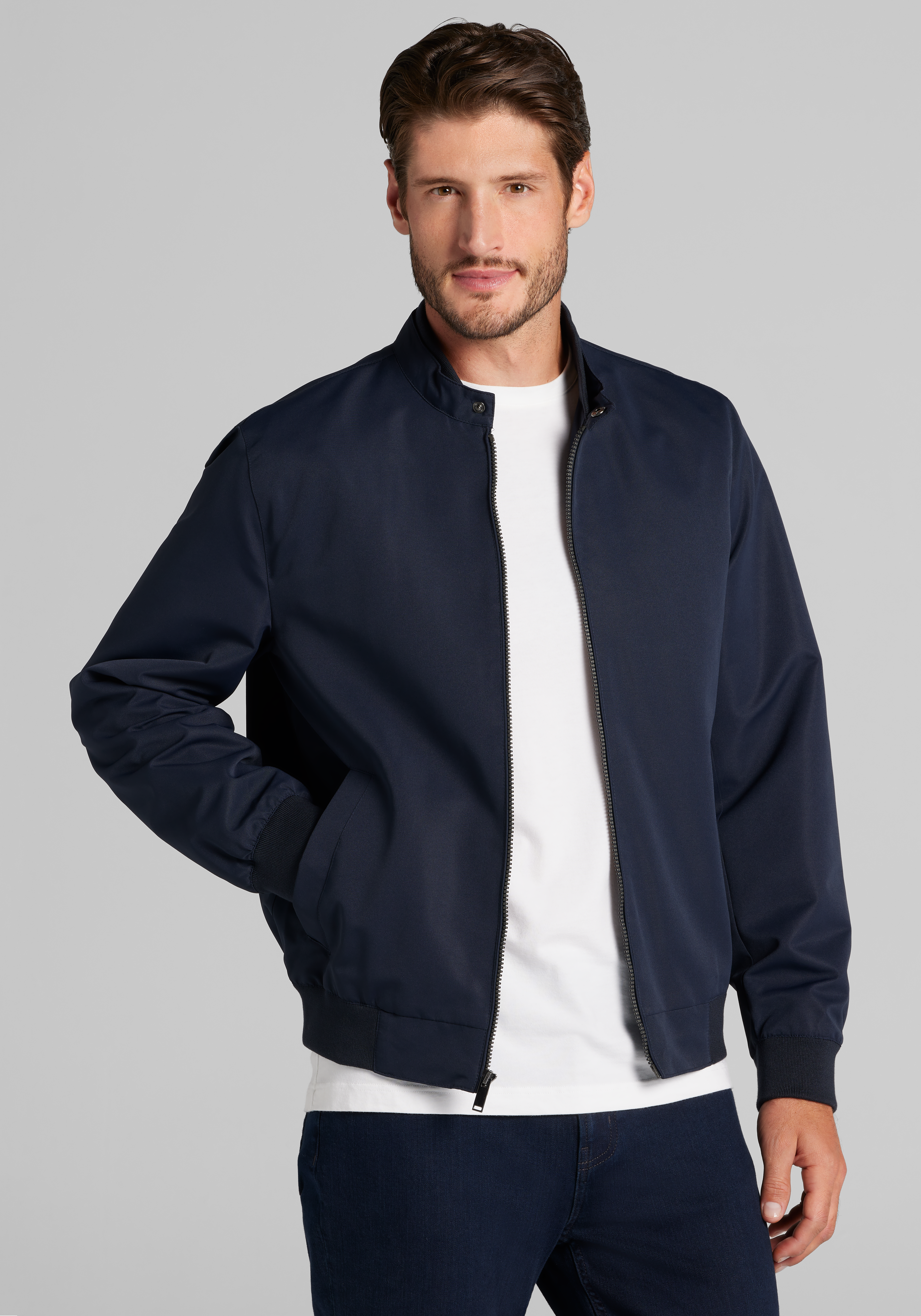 Men's Outerwear, Traveler&reg; Collection Tailored Fit Bomber Jacket - Jos A Bank
