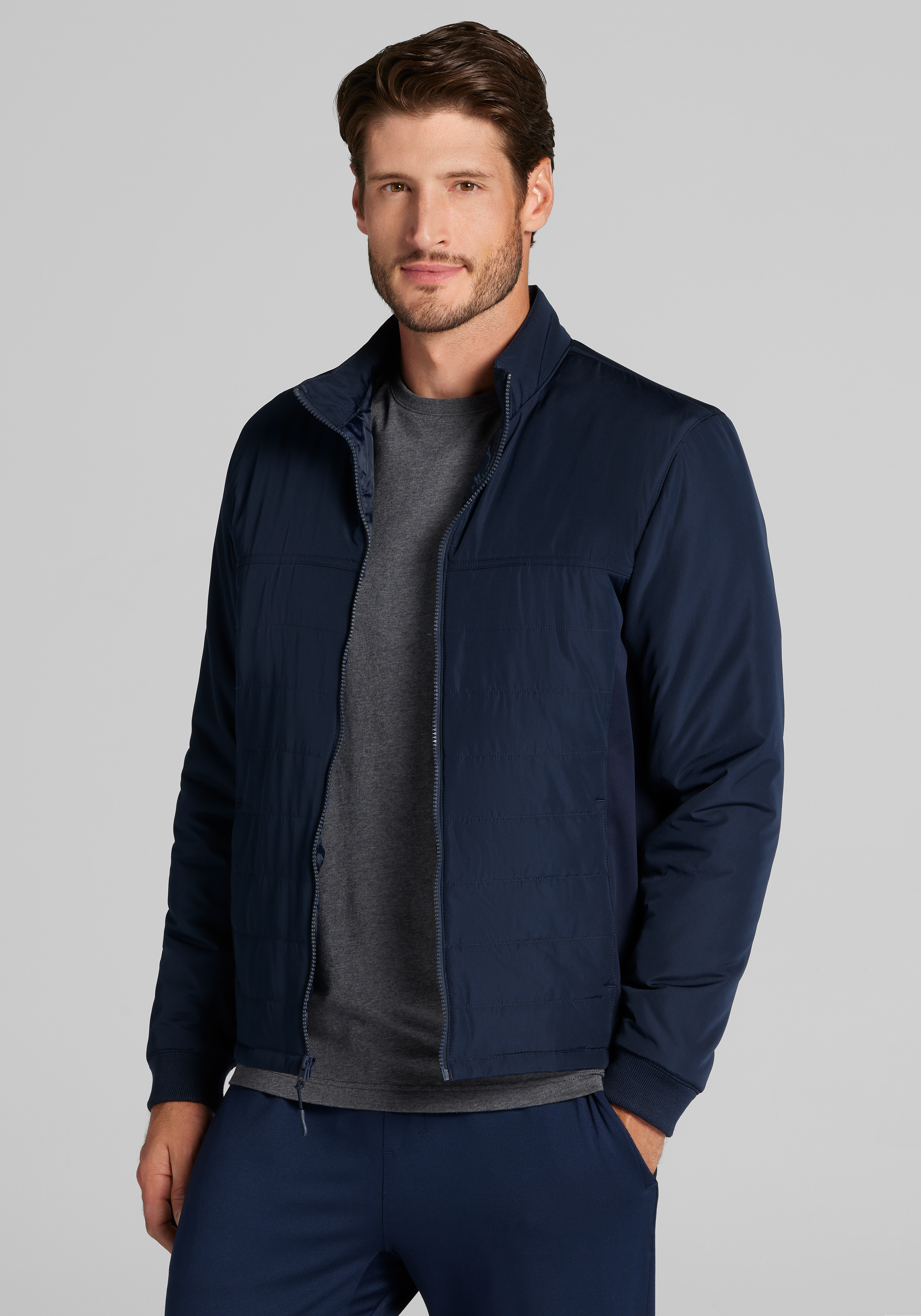 Men's New!, Traveler&reg; Collection Tailored Fit Mixed Media Soft Shell Jacket - Jos A Bank