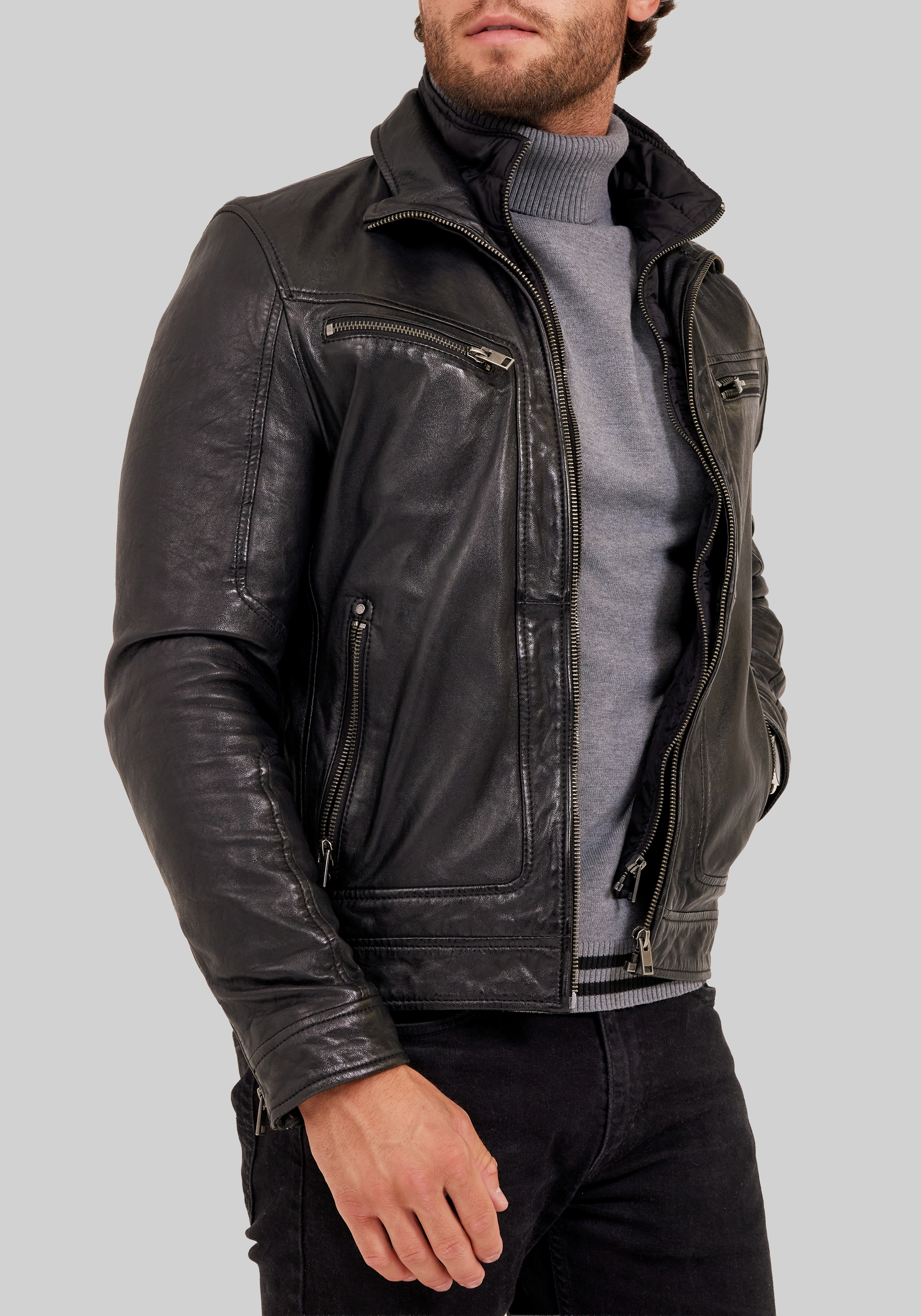Mauritius Traditional Fit Leather Jacket With Removable Quilted Liner