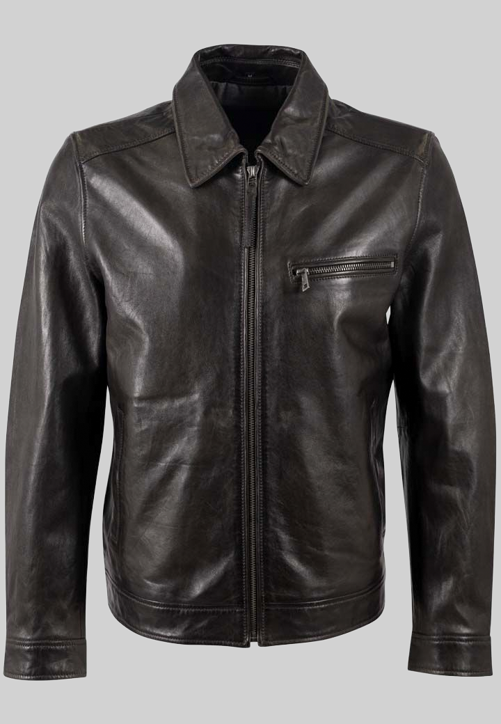 Mauritius Traditional Fit Leather Zip Bomber Jacket